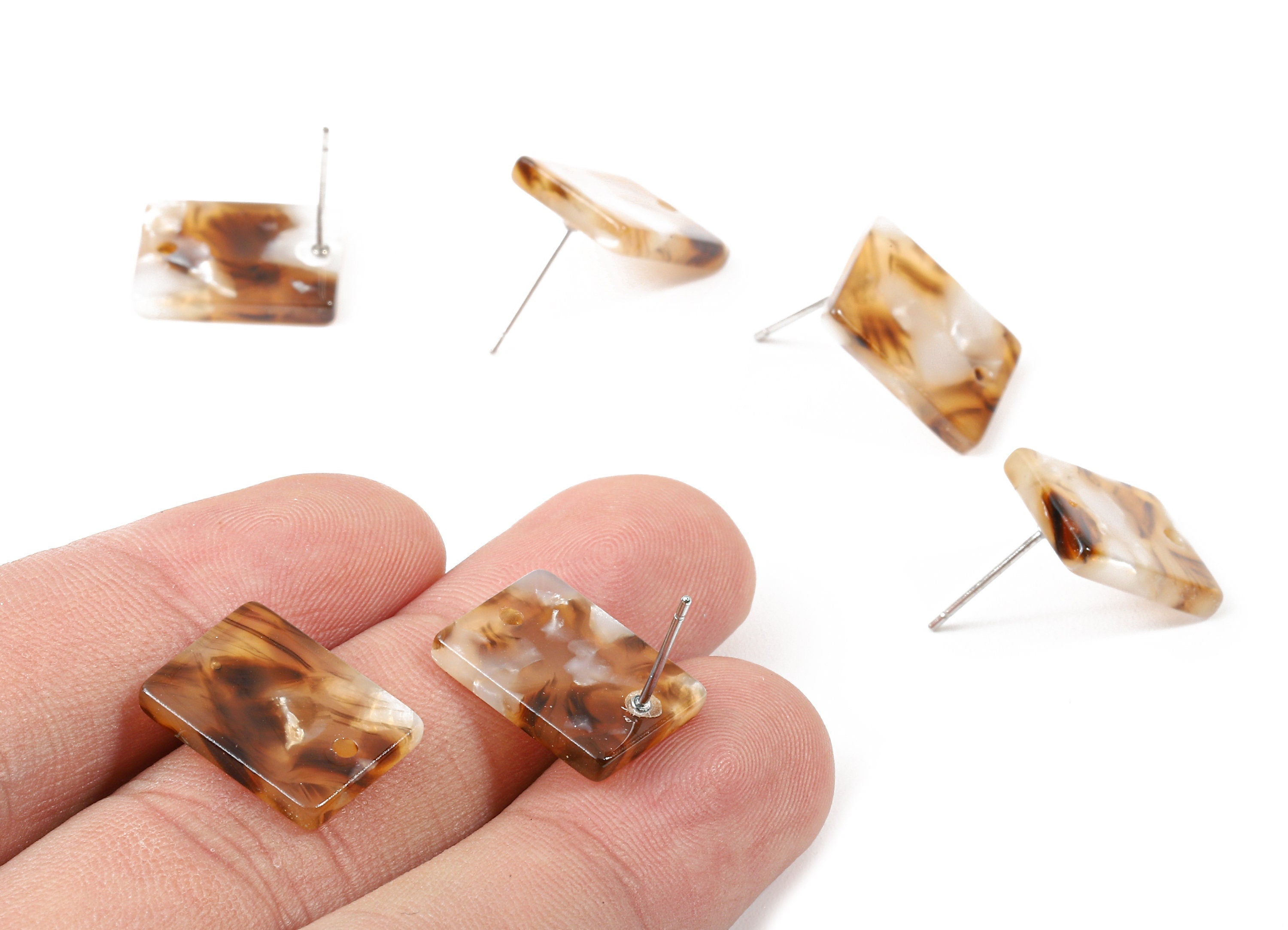 Acetate Rectangle Earring Stud - Rectangle Earring Post and Stud - Earring Post Findings - Color Code: A351 - 15.43x11.72x2.5mm- AC1663-A351 - DOMEDBAZAAR