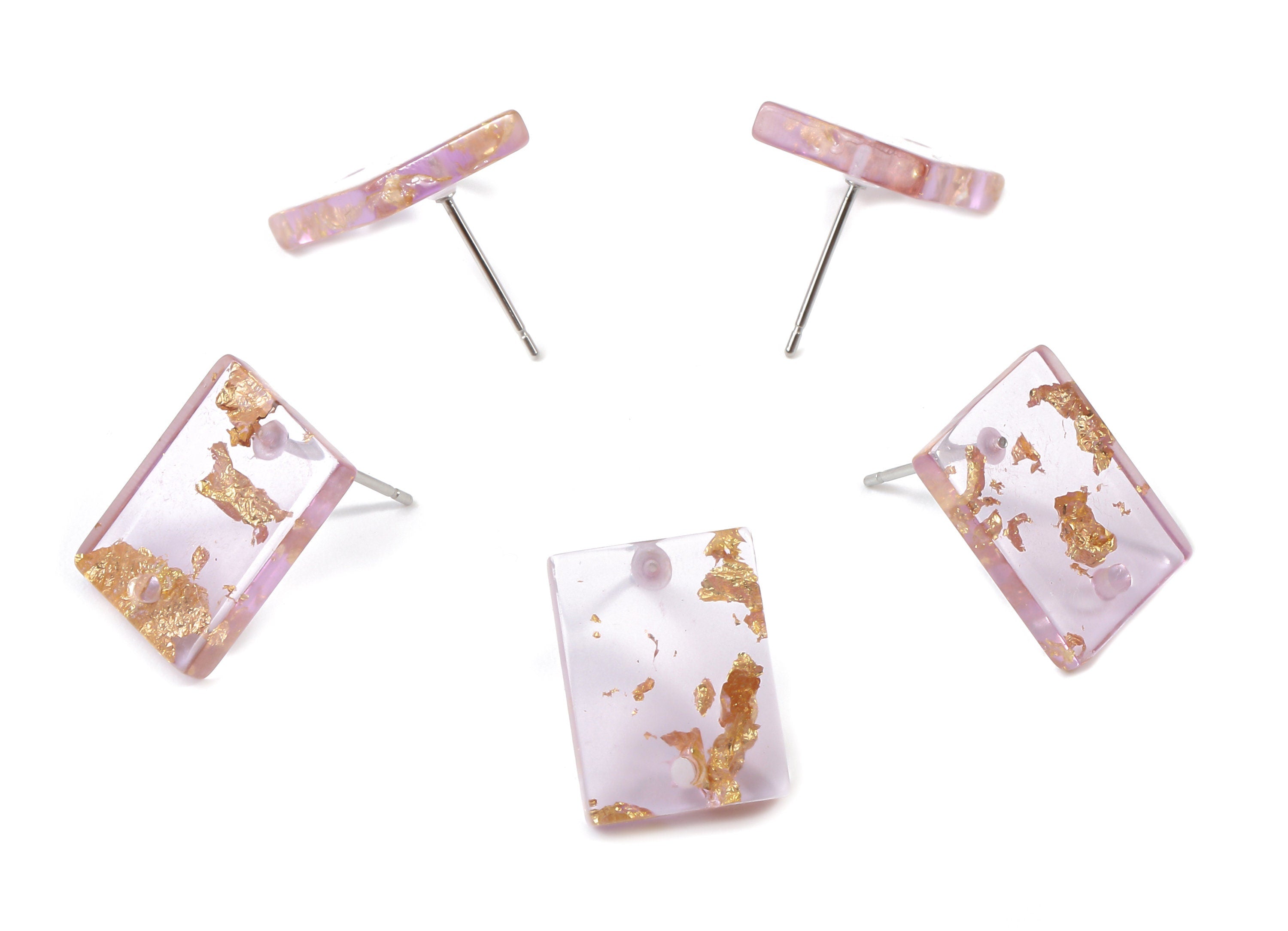 Acetate Rectangle Earring Stud - Gold Foil & Confetti - Rectangle Earring Post and Stud - Color Code: A293 - 15.43x11.72x2.5mm- AC1663-A293 - DOMEDBAZAAR