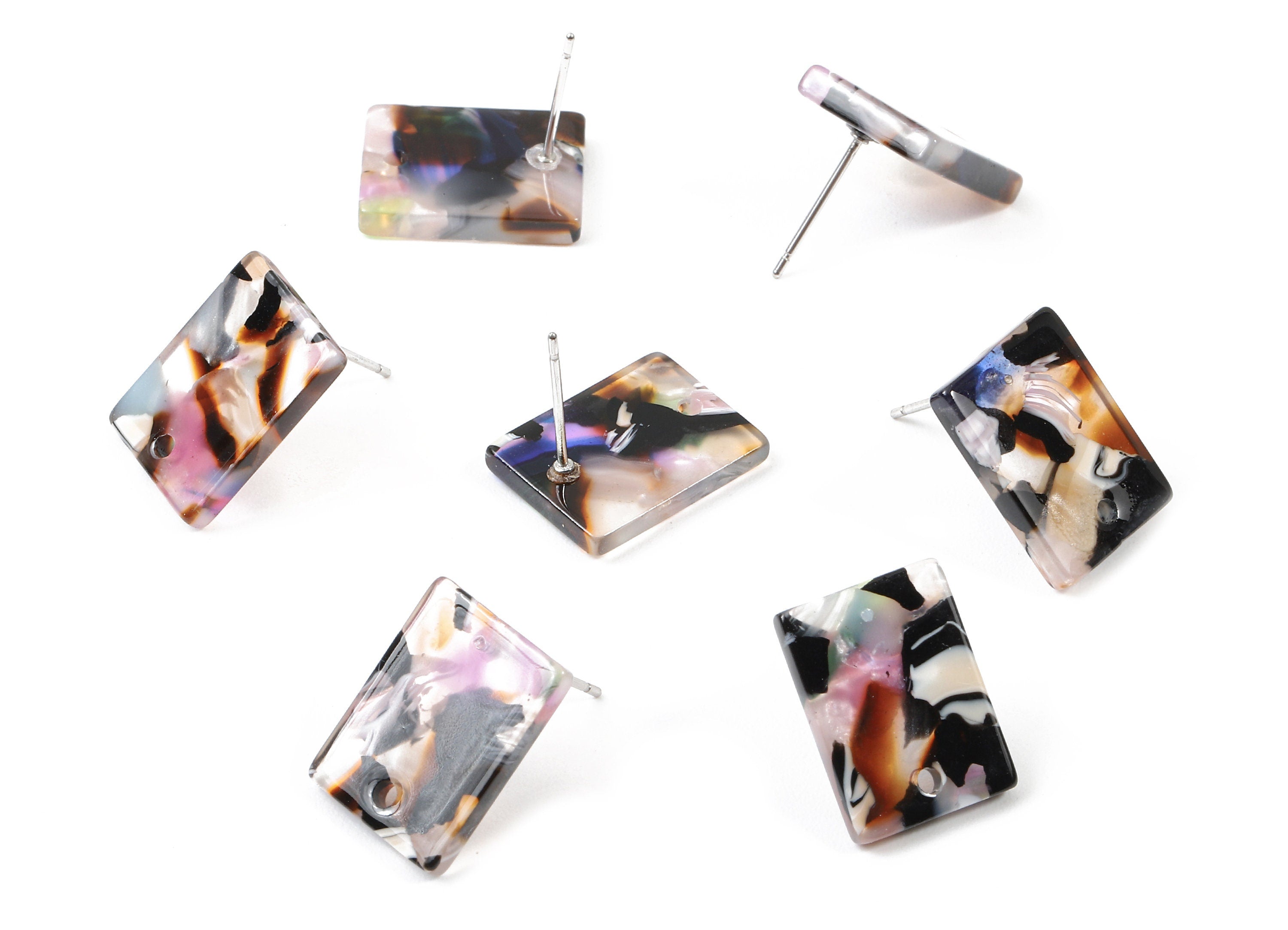Acetate Rectangle Earring Stud - Rectangle Earring Post and Stud - Earring Post Findings - Color Code: A11 - 15.43x11.72x2.5mm- AC1663-A11 - DOMEDBAZAAR