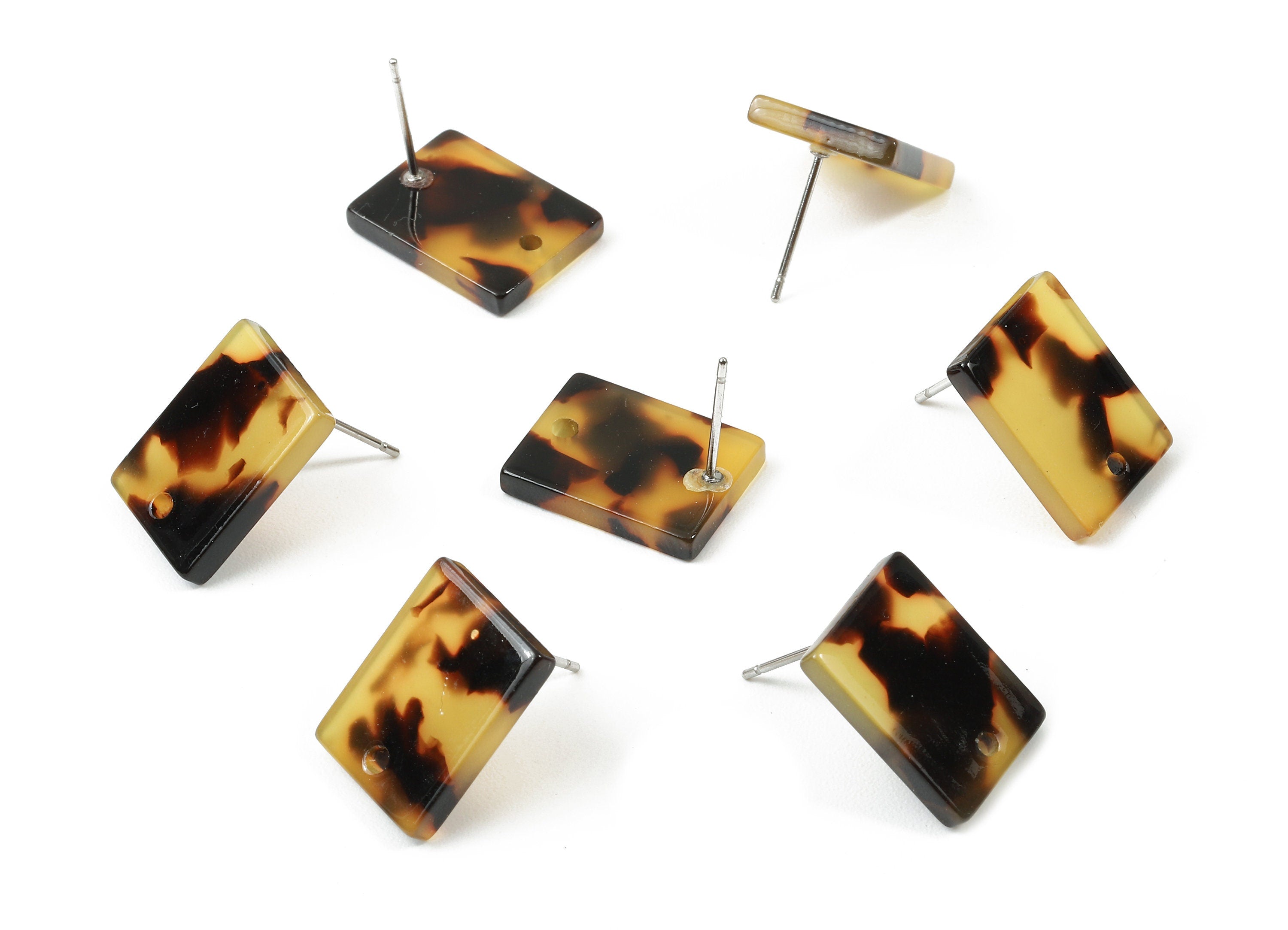 Acetate Rectangle Stud - Tortoise Shell Earring Post - Rectangle Earring Stud - Color Code: A02 - 15.43x11.72x2.5mm- AC1663-A02 - DOMEDBAZAAR