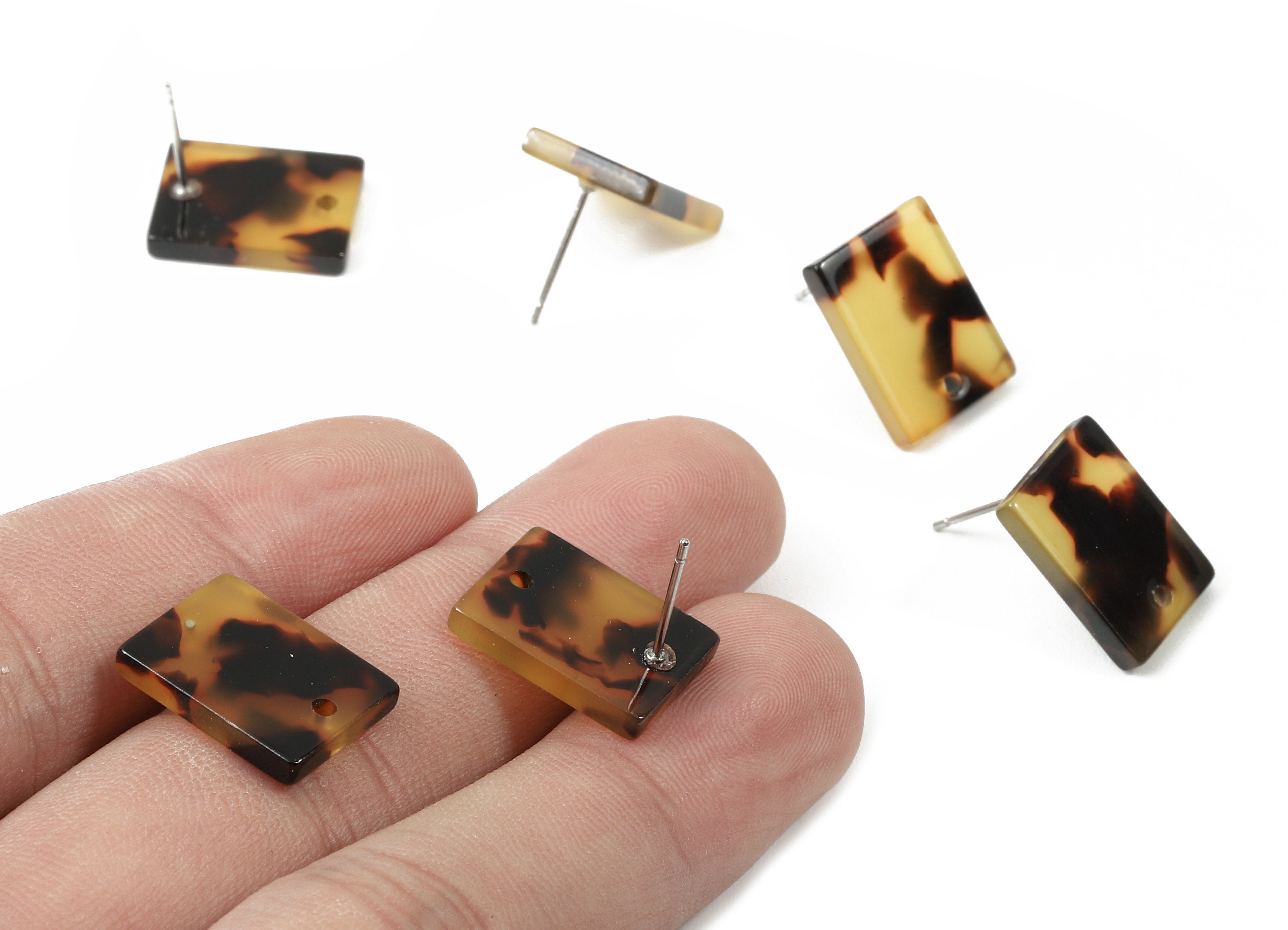 Acetate Rectangle Stud - Tortoise Shell Earring Post - Rectangle Earring Stud - Color Code: A02 - 15.43x11.72x2.5mm- AC1663-A02 - DOMEDBAZAAR