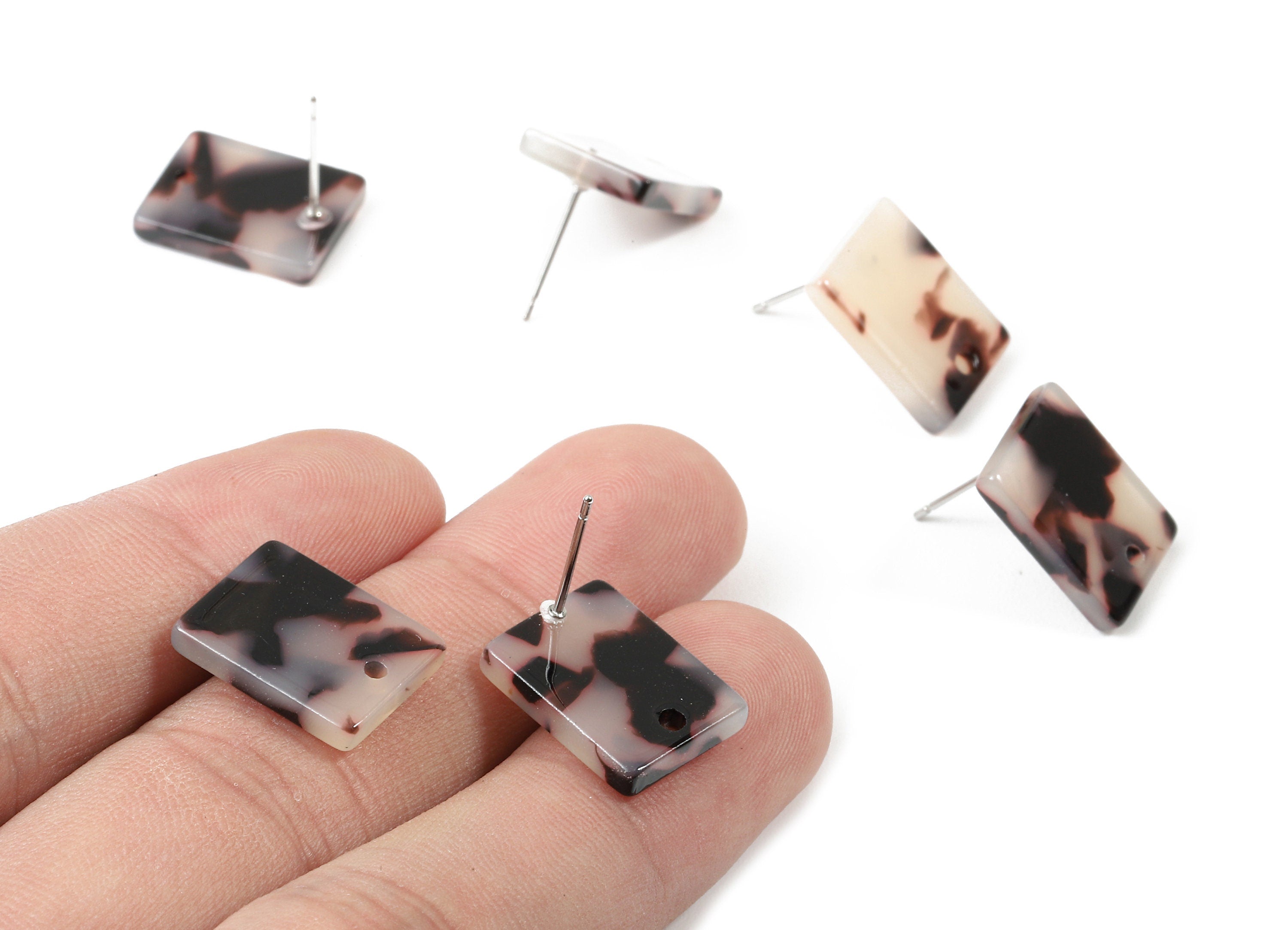 Acetate Rectangle Stud - Blonde Tortoise Shell Earring Post - Rectangle Earring Stud - Color Code: A06 - 15.43x11.72x2.5mm- AC1663-A06 - DOMEDBAZAAR