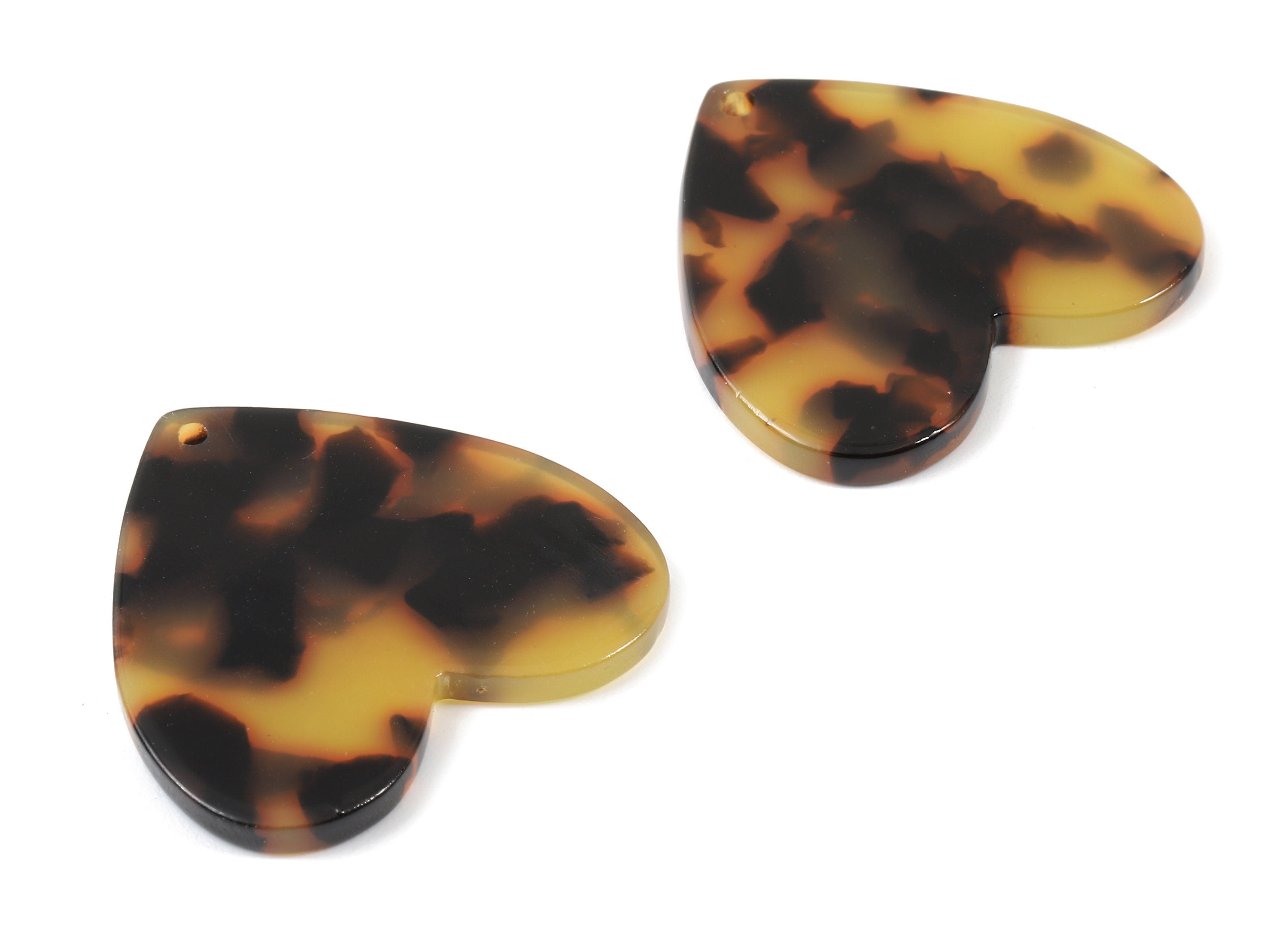 Acetate Heart Charms - Tortoise Shell Earrings - Heart Pendant - Jewelry Making Supplies - Color Code: A01- 30.8x28.58x2.58mm - AC1734-A01 - DOMEDBAZAAR
