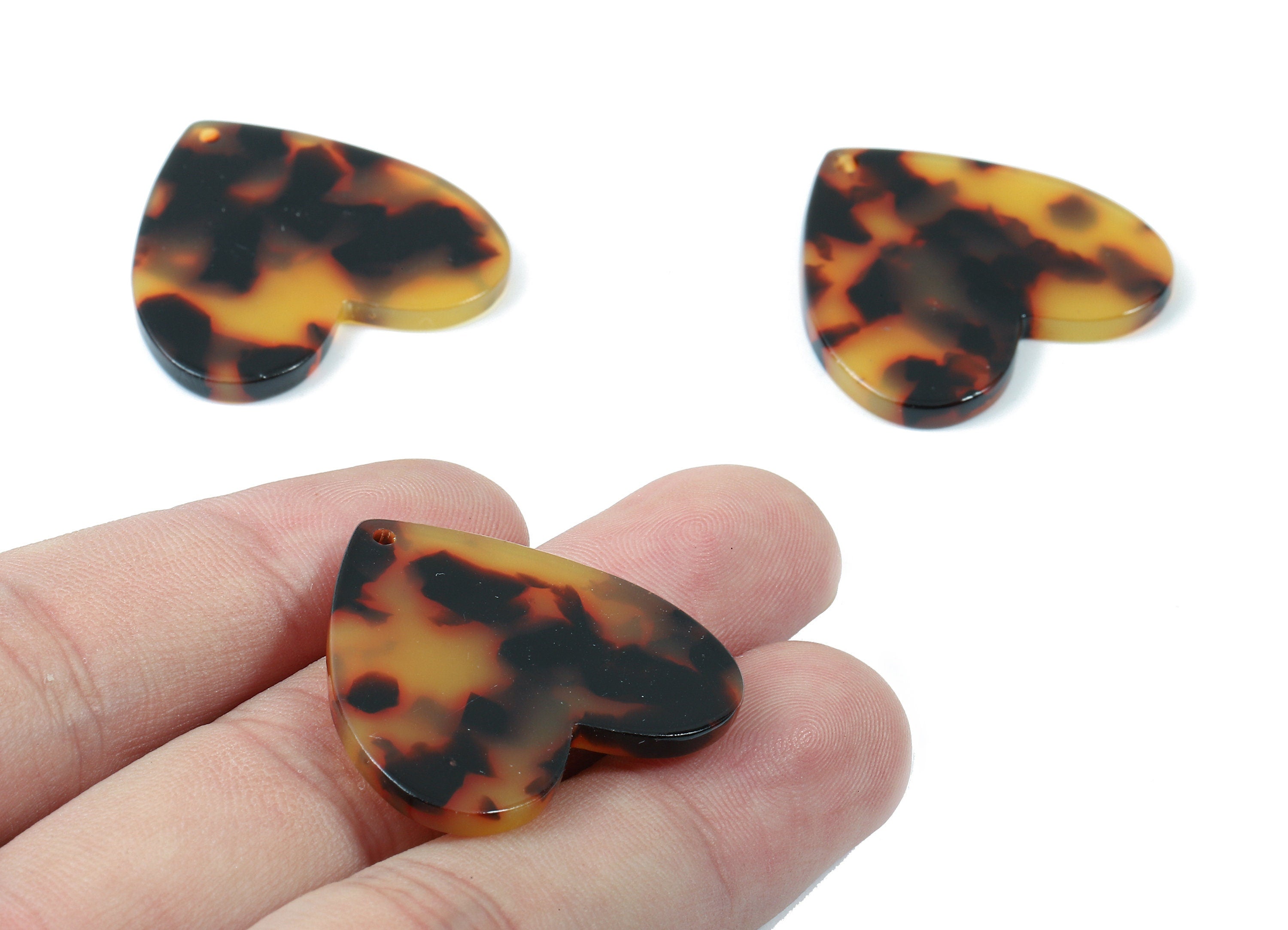 Acetate Heart Charms - Tortoise Shell Earrings - Heart Pendant - Jewelry Making Supplies - Color Code: A01- 30.8x28.58x2.58mm - AC1734-A01 - DOMEDBAZAAR