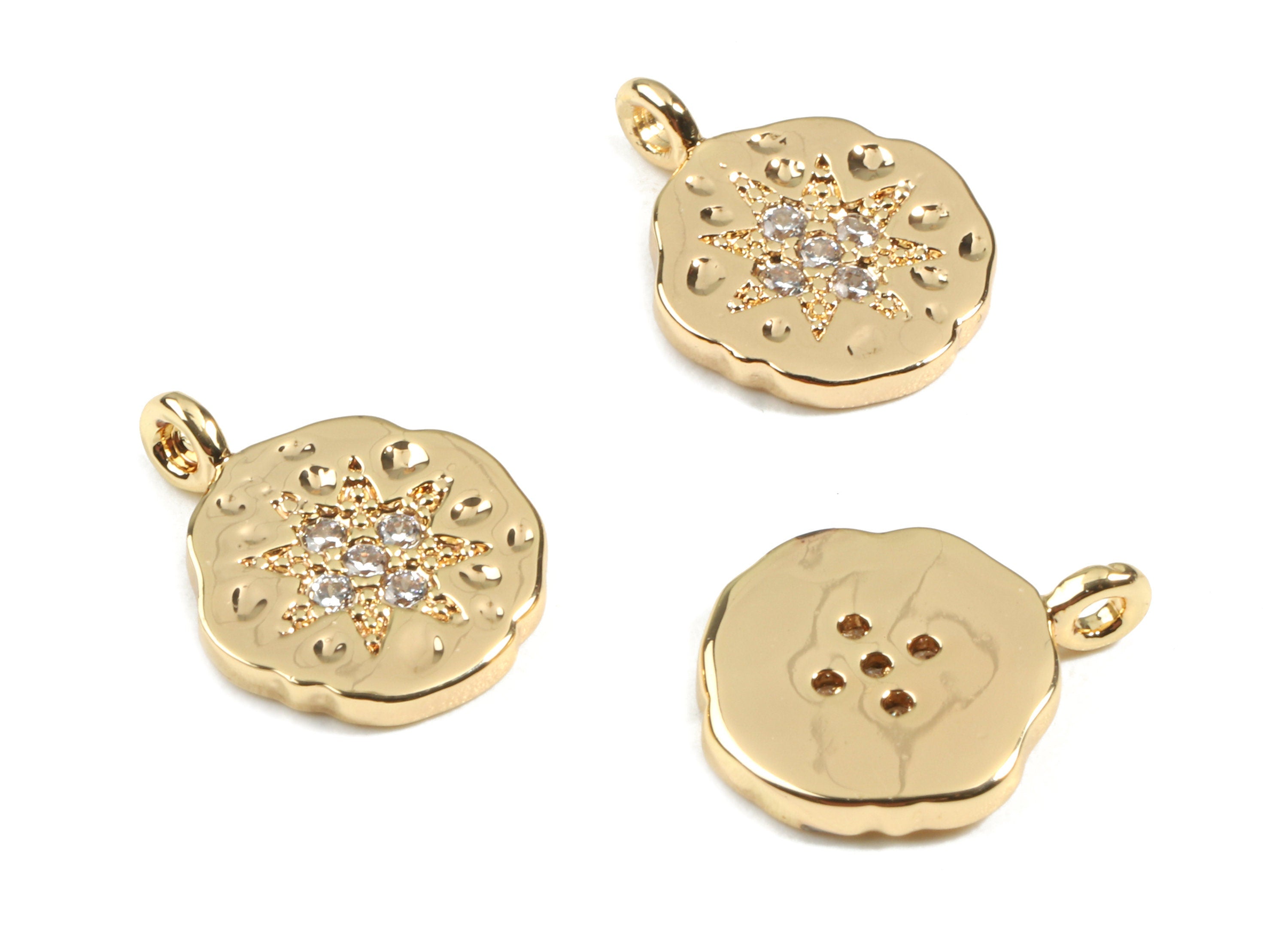 Brass Round Earring Charm With Zircon - Brass Round Earring Pendant - 18K Real Gold Plated Brass - Jewelry Supplies - 14.17x11x1.7mm-RGP2447 - DOMEDBAZAAR