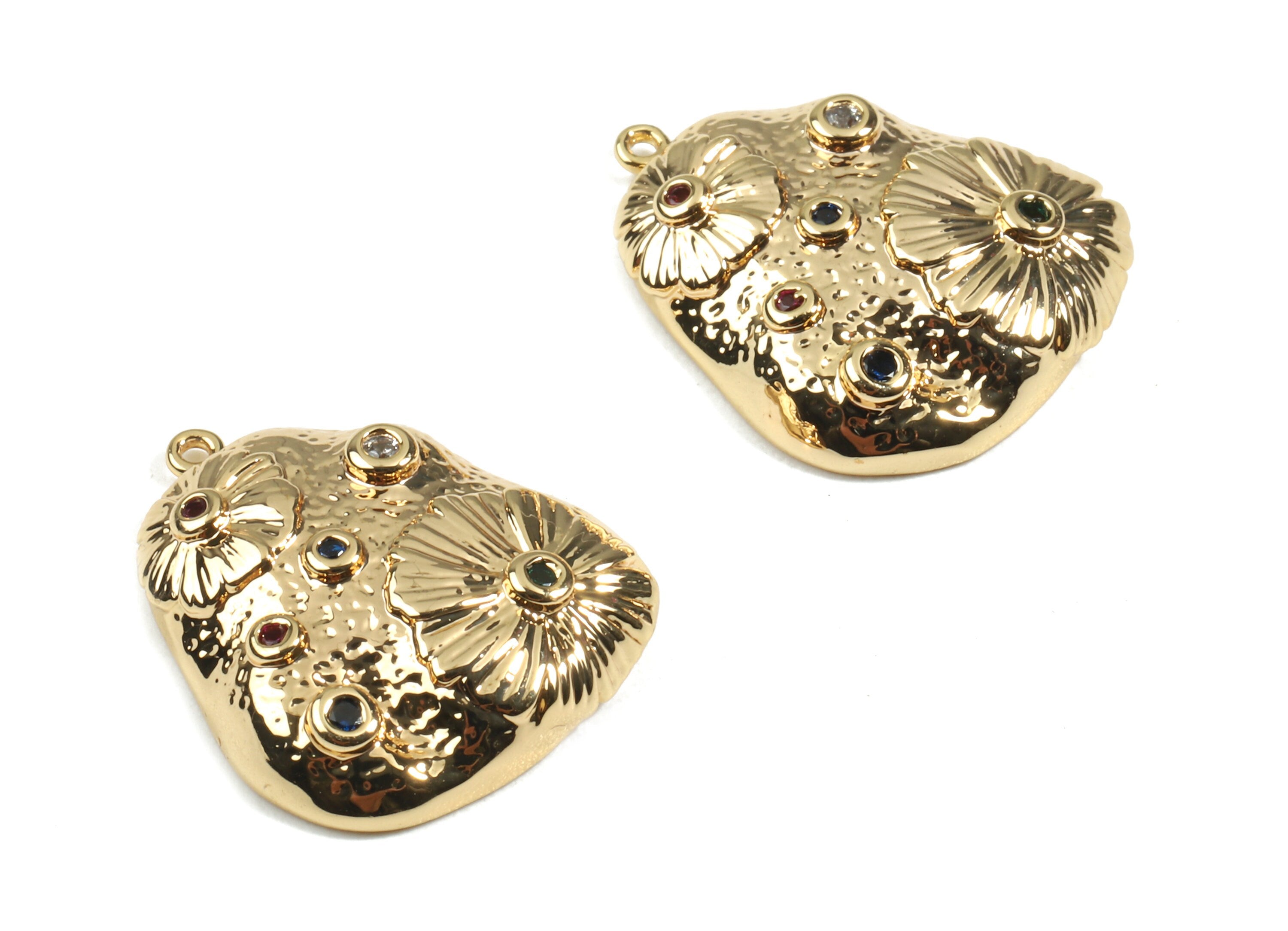 Brass Mushroom Earring Charms With Zircons - Brass Mushroom Earring Pendant - 18K Real Gold Plated Brass - 20.22x17.54x1.95mm - RGP2448 - DOMEDBAZAAR