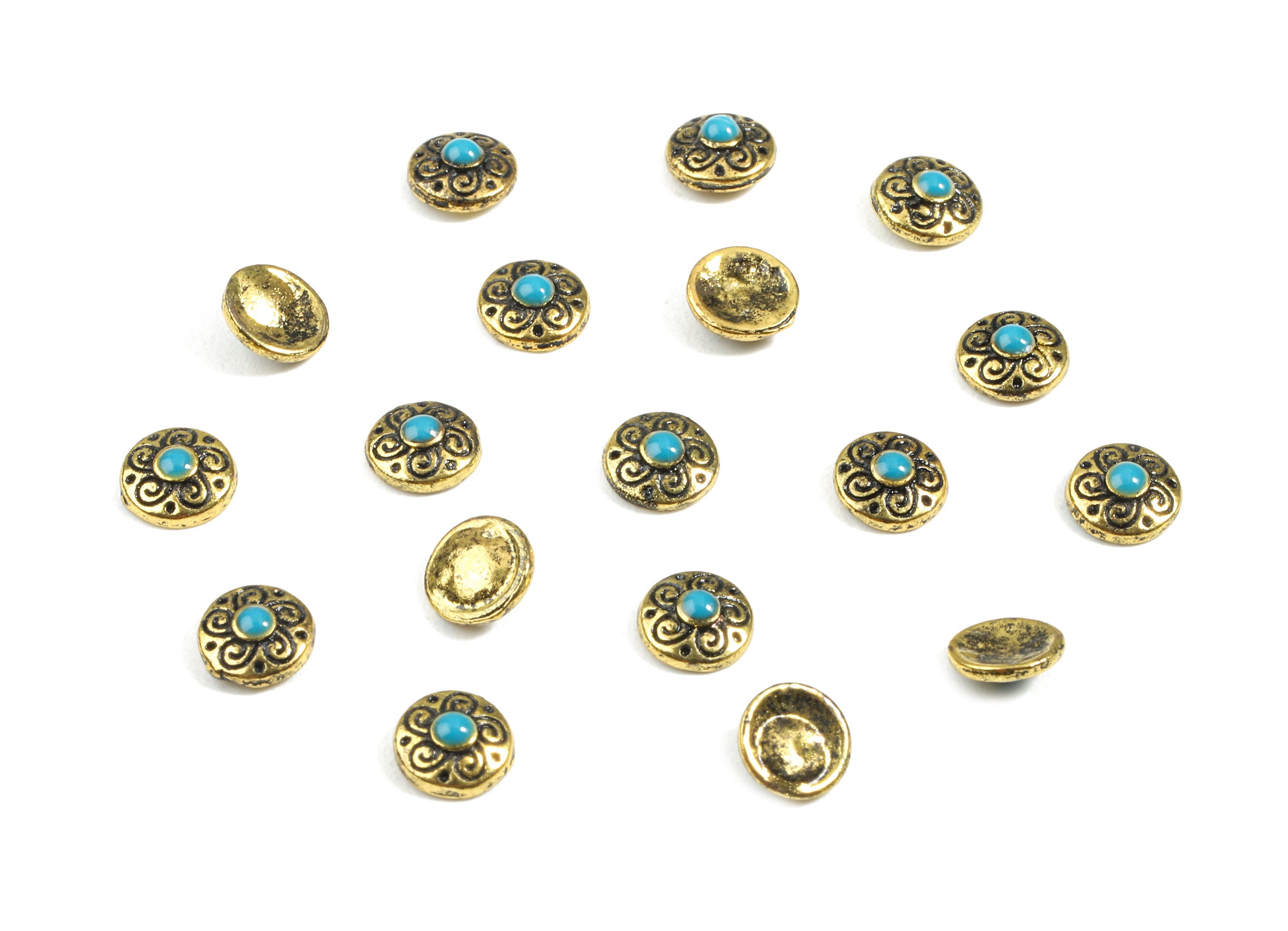 Zinc Alloy Round Earring Charms With Narual - Blue Stone Earring Charms - Antiq Bronze Tone Plated - 5.88x5.88x2.31mm - ZZ1587 - DOMEDBAZAAR