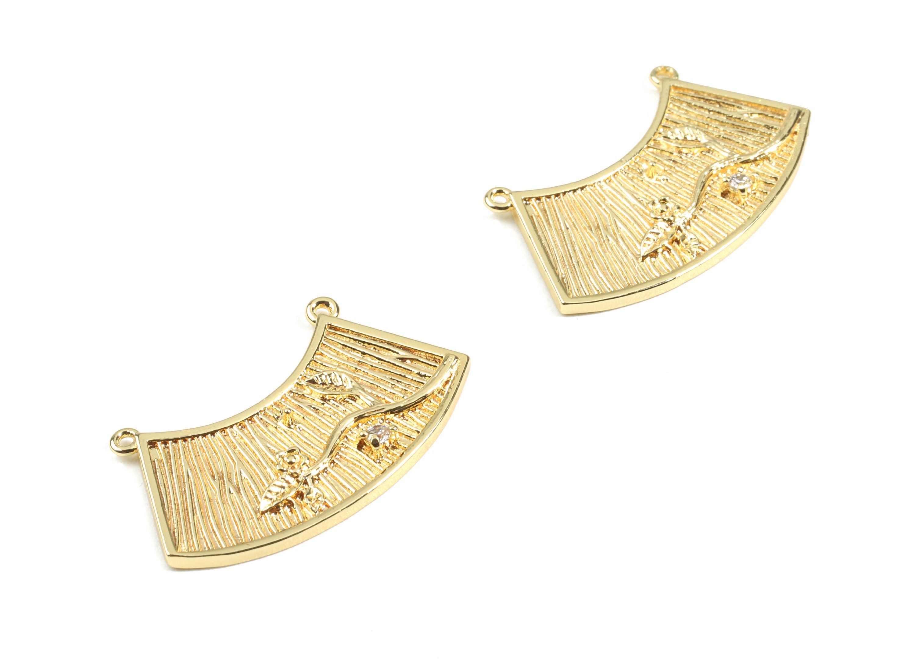 Brass Flowers Earring Connector With Zircons - Brass Gold Flower Connector - 18K Real Gold Plated Brass - 28.2x11.85x2.63mm - RGP2461 - DOMEDBAZAAR