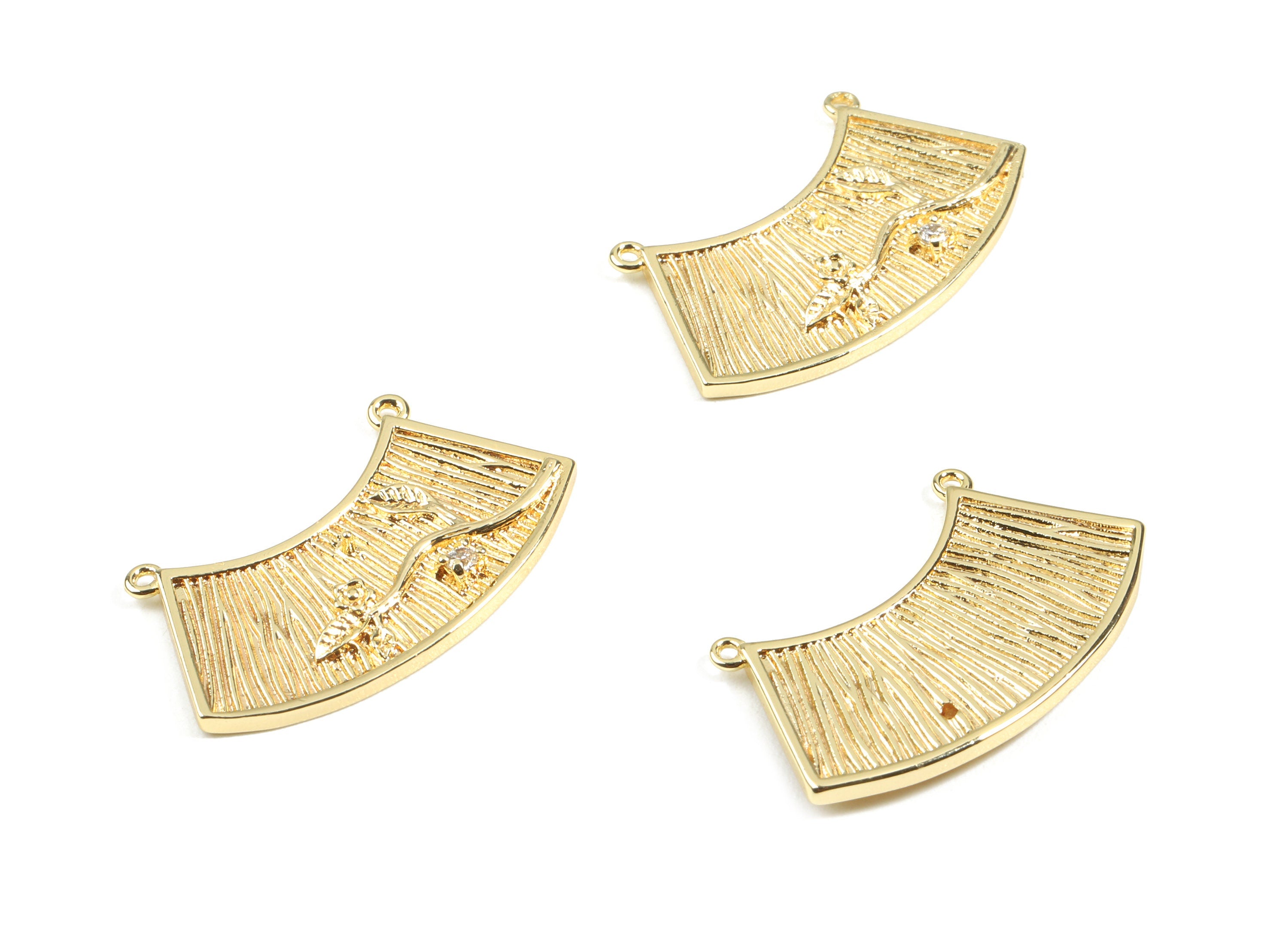 Brass Flowers Earring Connector With Zircons - Brass Gold Flower Connector - 18K Real Gold Plated Brass - 28.2x11.85x2.63mm - RGP2461 - DOMEDBAZAAR