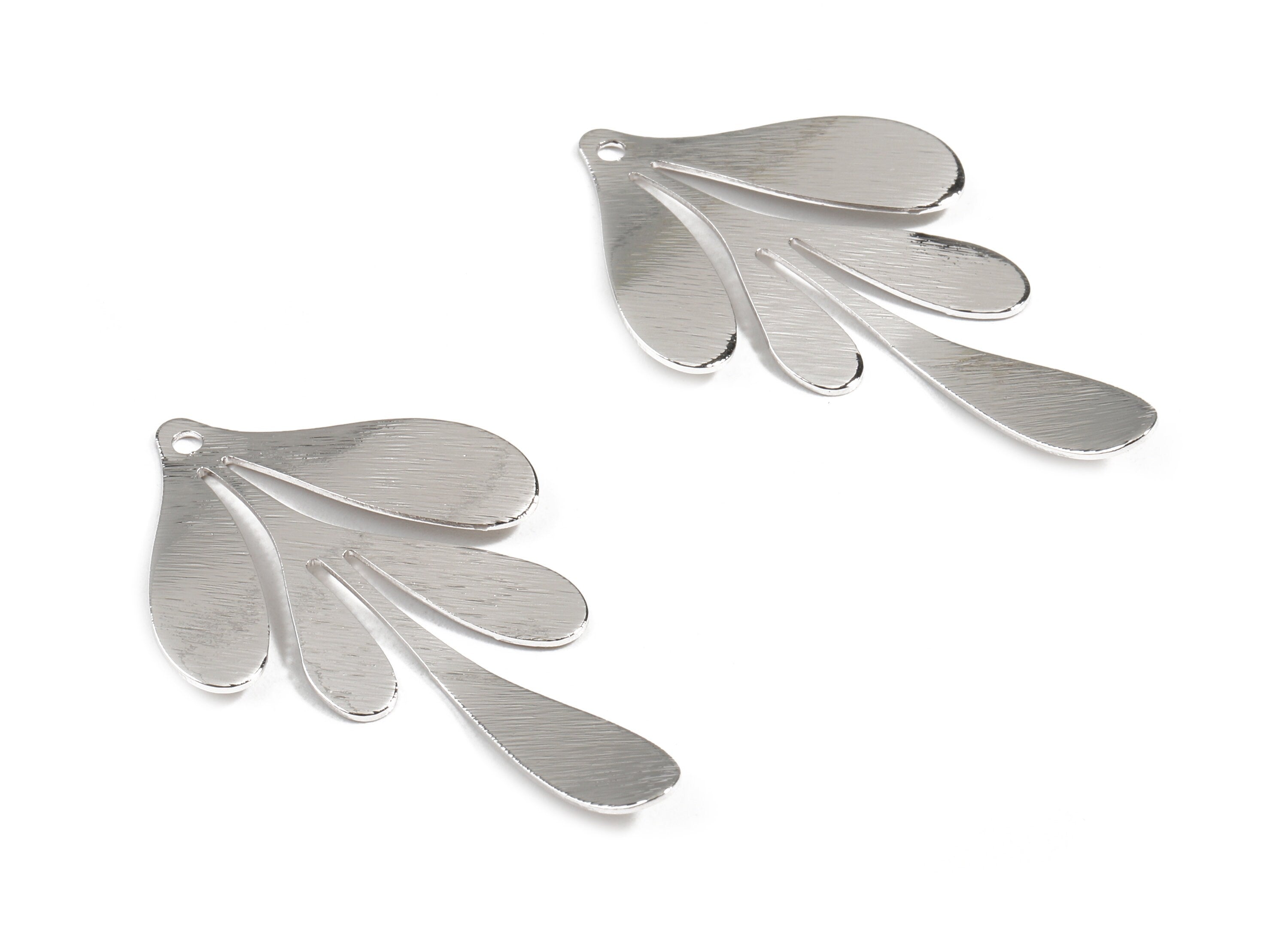 Brass Leaf Earring Charms - White Leaf Pendant - 18K Real White Gold Plated Brass - JewelrySupplies - 46.14x26.18x0.79mm - RGP2468 - DOMEDBAZAAR