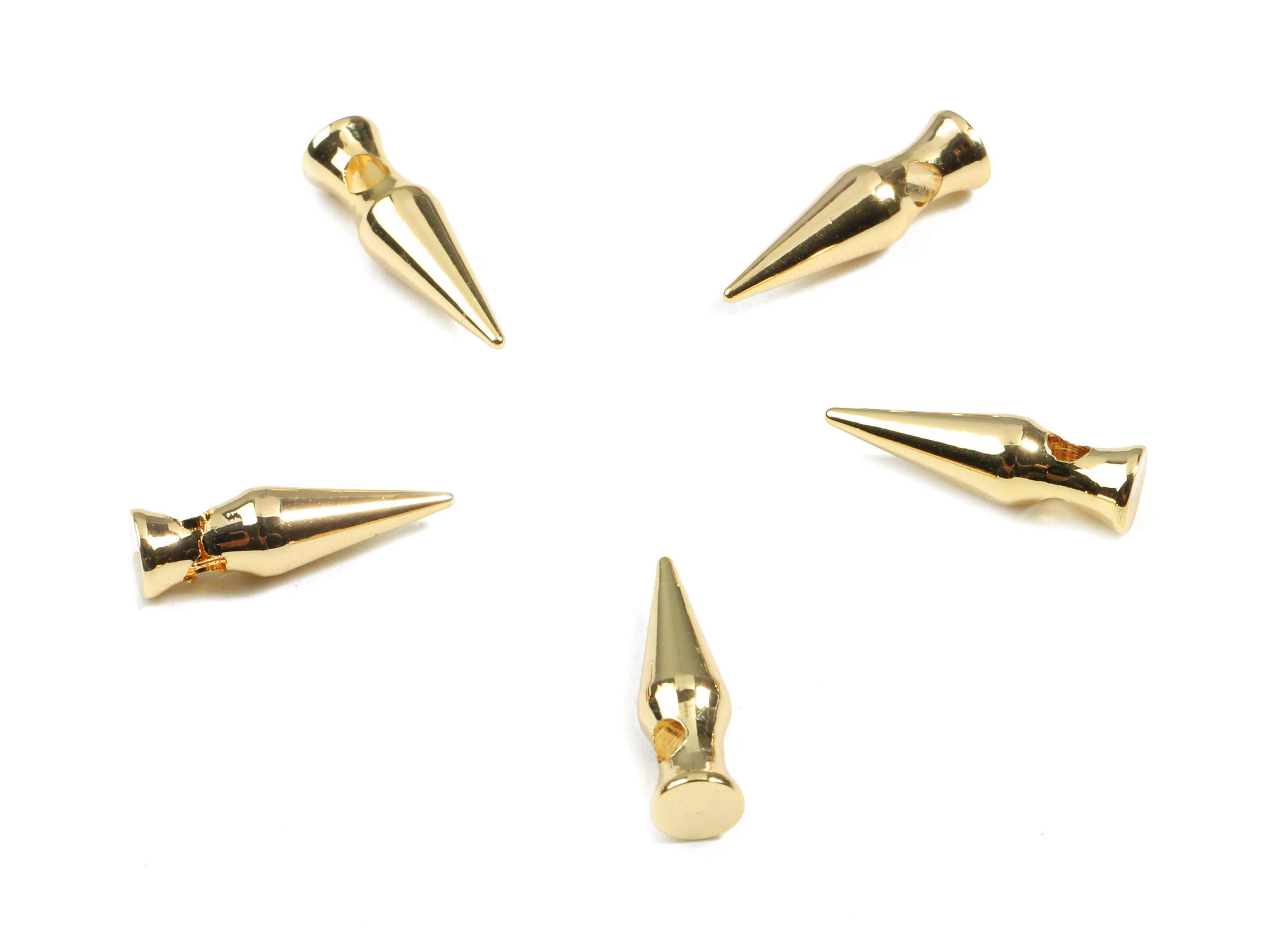 Brass Spike Earring Charms With Loop - Brass Point Drop For Bracelet and Necklace  - 18K Real Gold Plated Brass - 14.45x4.06x4.1mm - RGP2452 - DOMEDBAZAAR