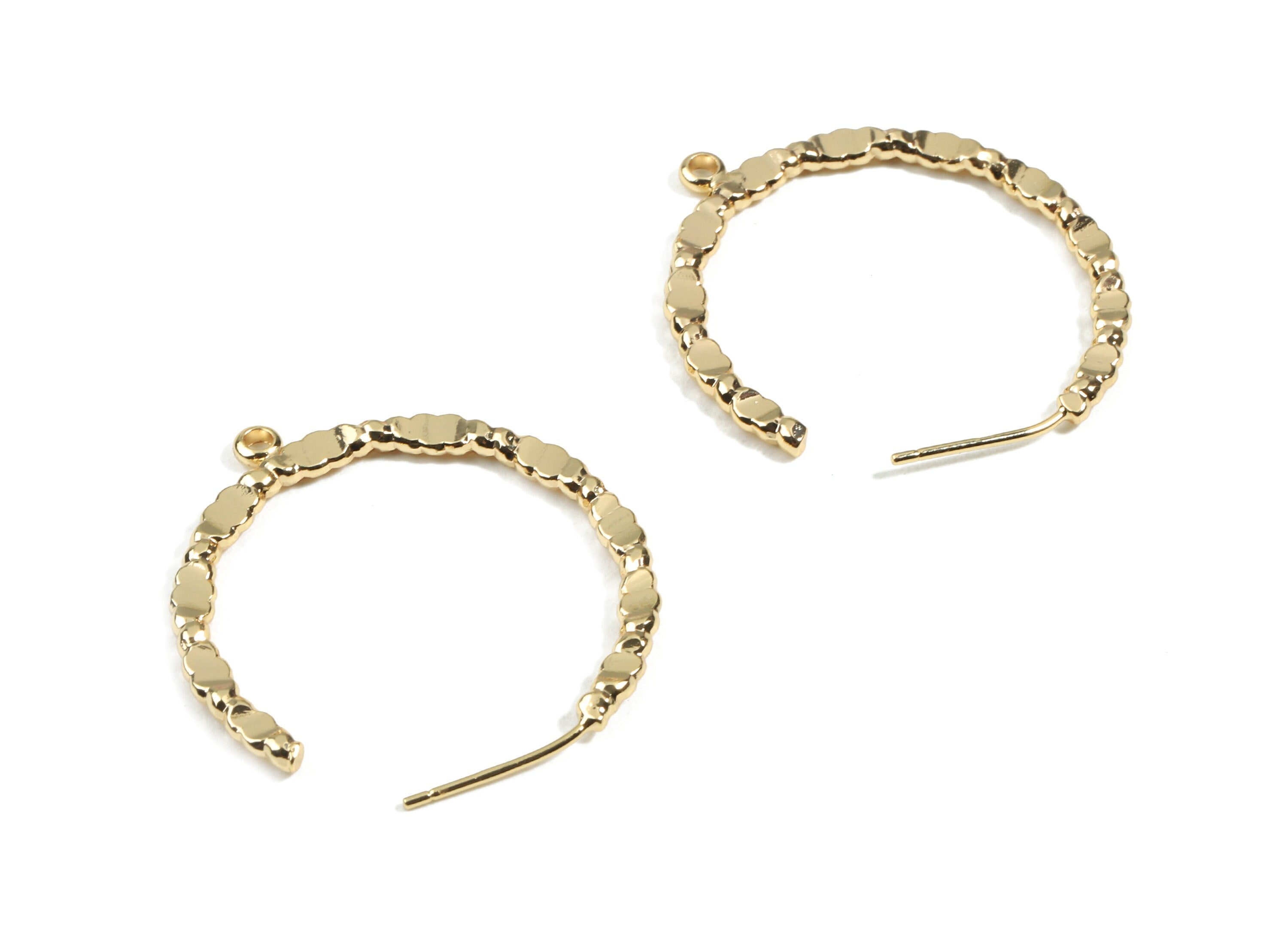 Brass Earring Hoop With Loop - Brass C Earring Post and Stud - 18K Real Gold Plated Brass - Jewelry Supplies - 28.41x5.8x1.93mm - RGP2456 - DOMEDBAZAAR
