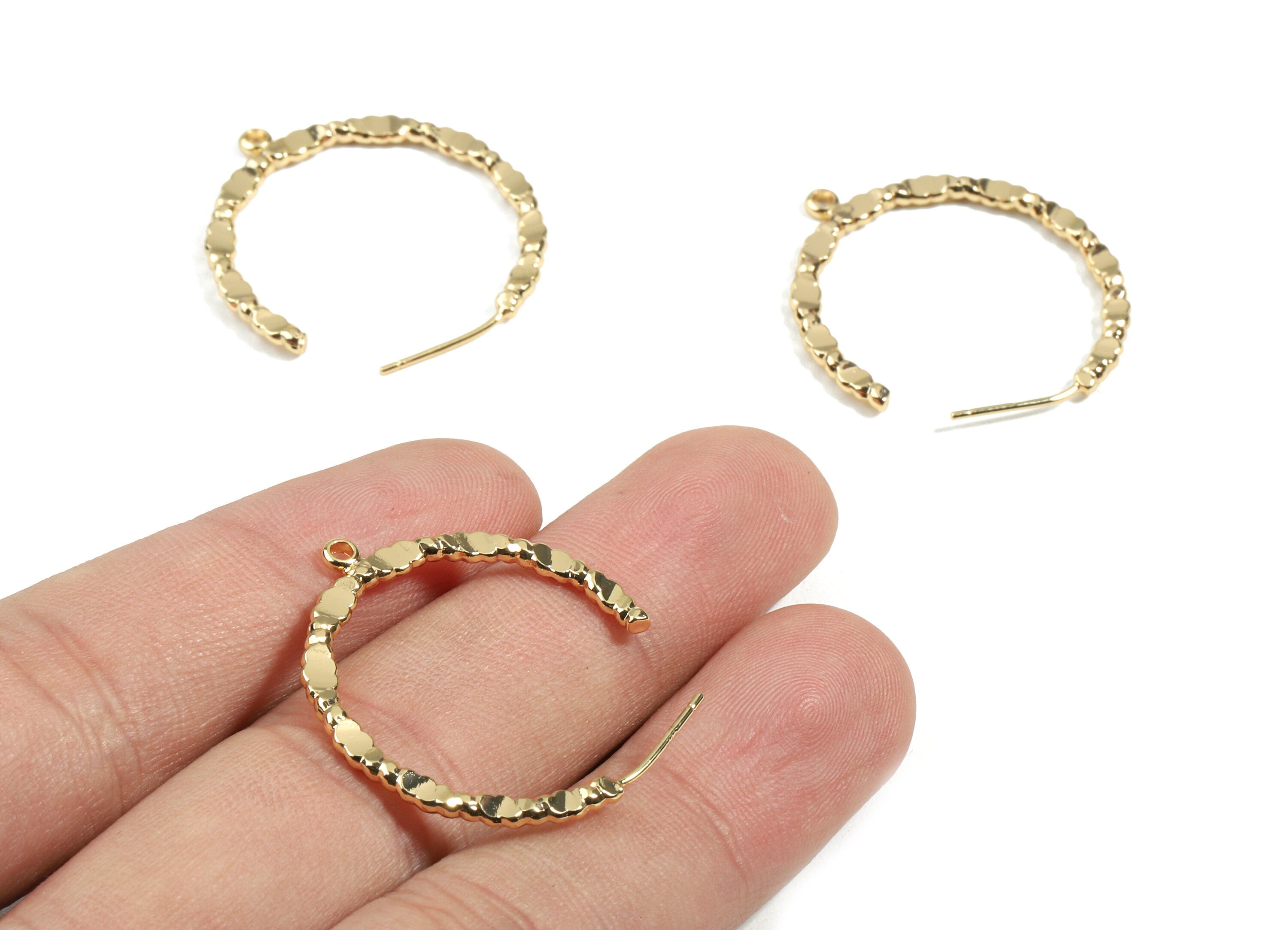 Brass Earring Hoop With Loop - Brass C Earring Post and Stud - 18K Real Gold Plated Brass - Jewelry Supplies - 28.41x5.8x1.93mm - RGP2456 - DOMEDBAZAAR