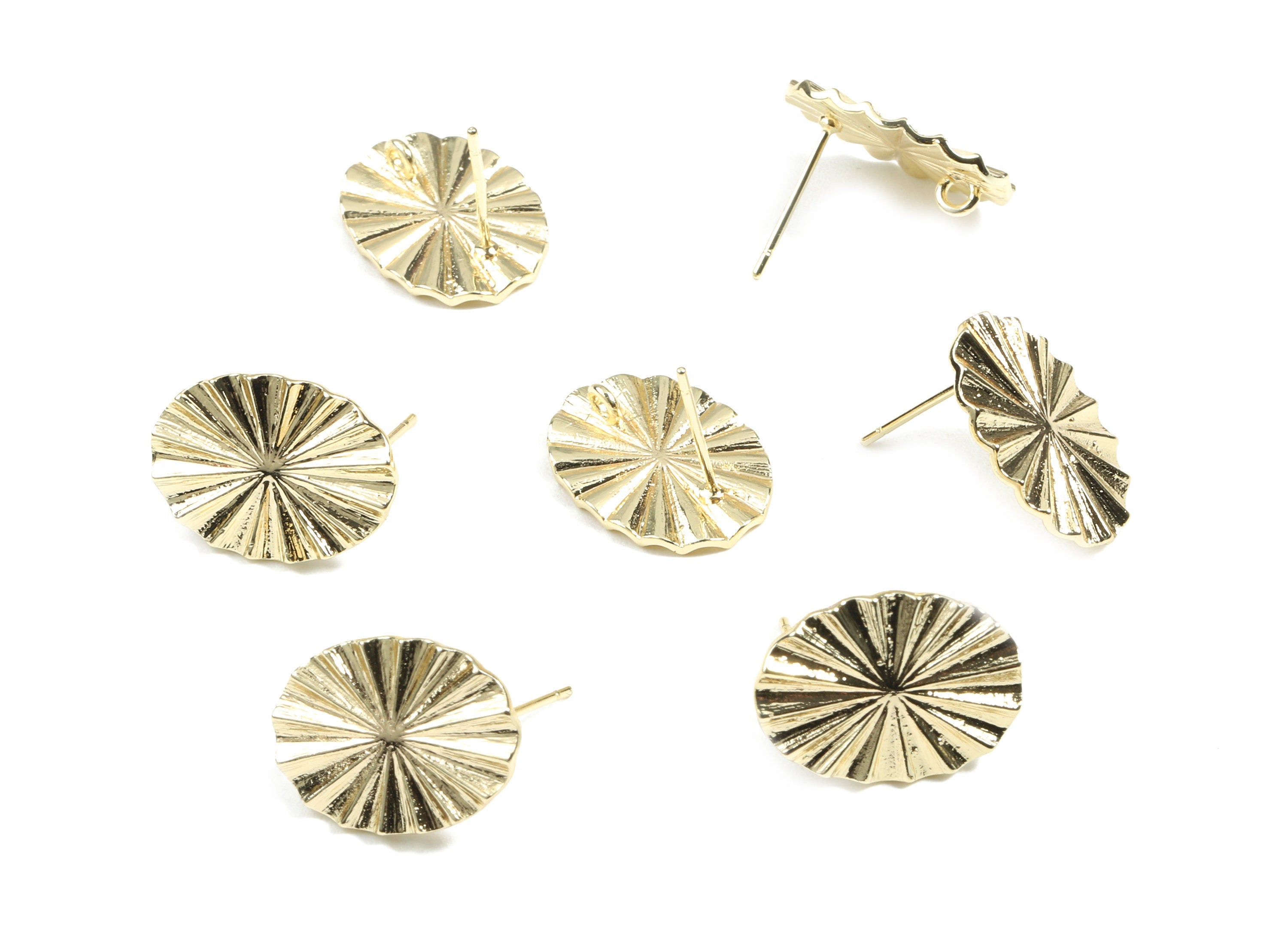 Brass Flower Earring Stud With Loop - Brass Flower Earring Post - 18K Real Gold Plated Brass - Jewelry Supplies - 17.38x12.9x1.5mm - RGP2464 - DOMEDBAZAAR