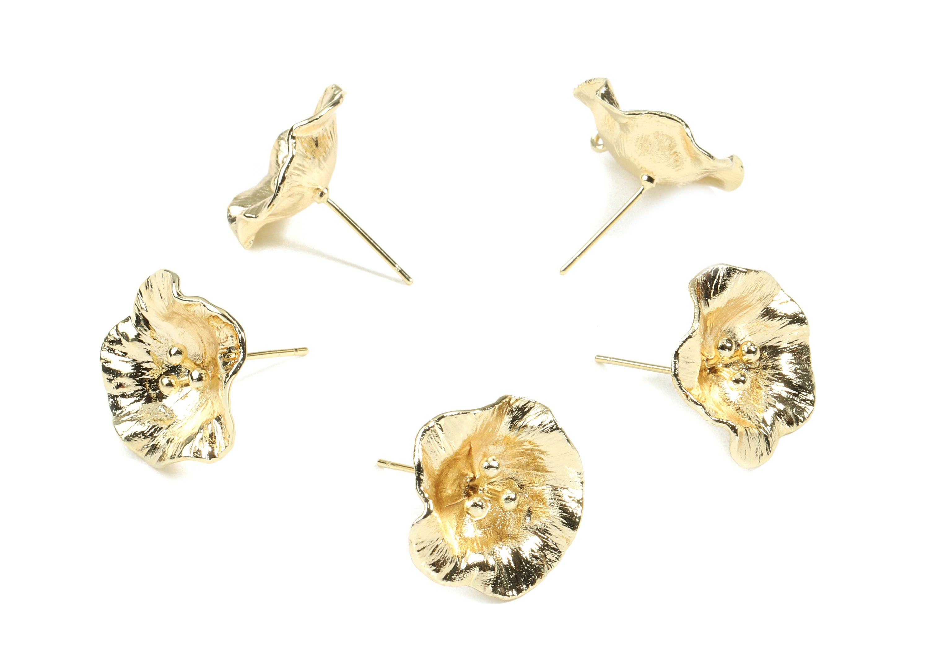 Brass Flower Earring Stud With Loop - Brass Flower Earring Post - 18K Real Gold Plated Brass - Jewelry Supplies - 17.46x17.5x2.2mm - RGP2463 - DOMEDBAZAAR