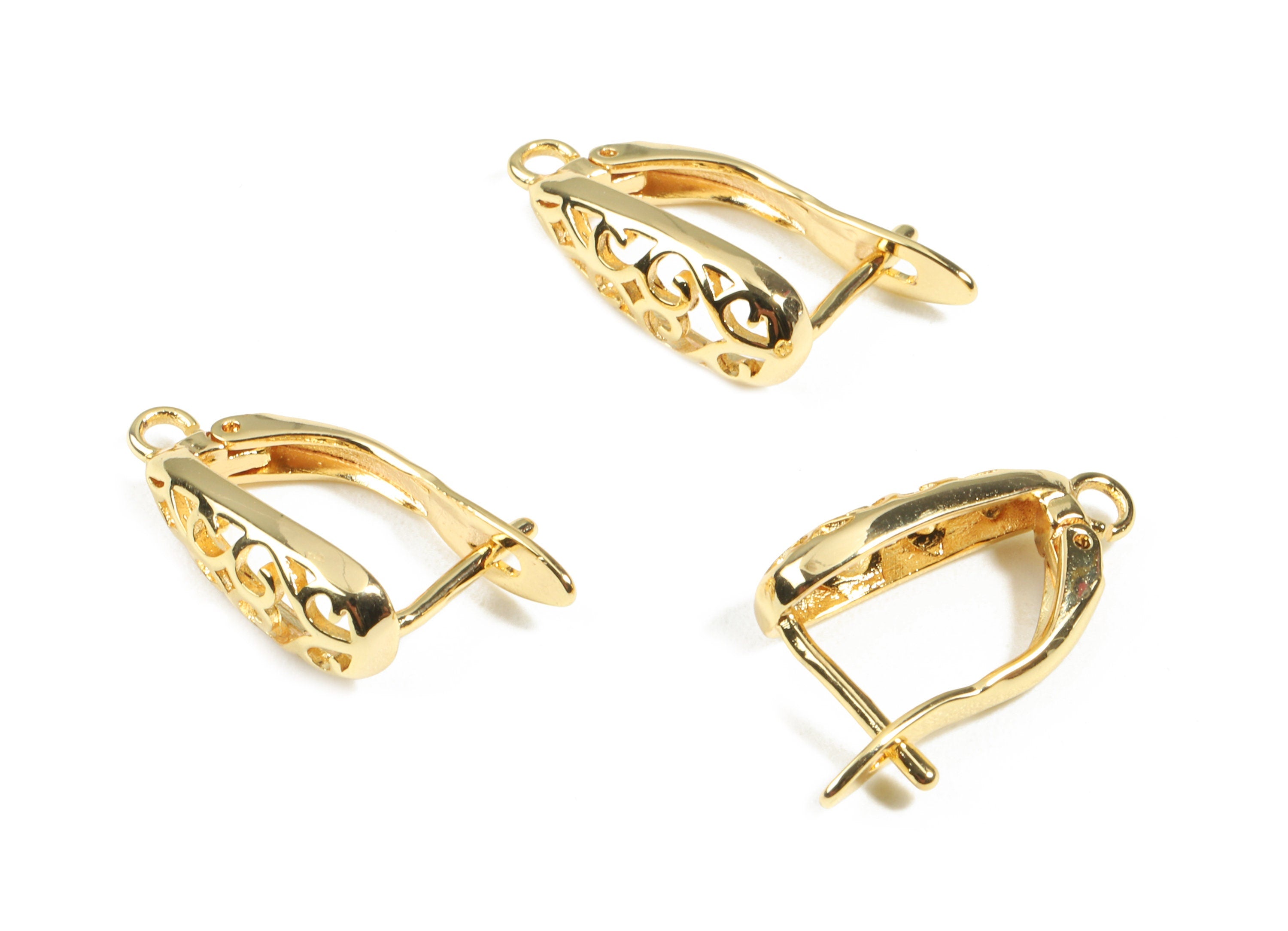 Brass Leverback Earring Clasp - Brass Plain Leverback  - 18K Real Gold Plated Brass - Jewelry Supplies - 20.52x11.89x2.5mm- RGP2445 - DOMEDBAZAAR