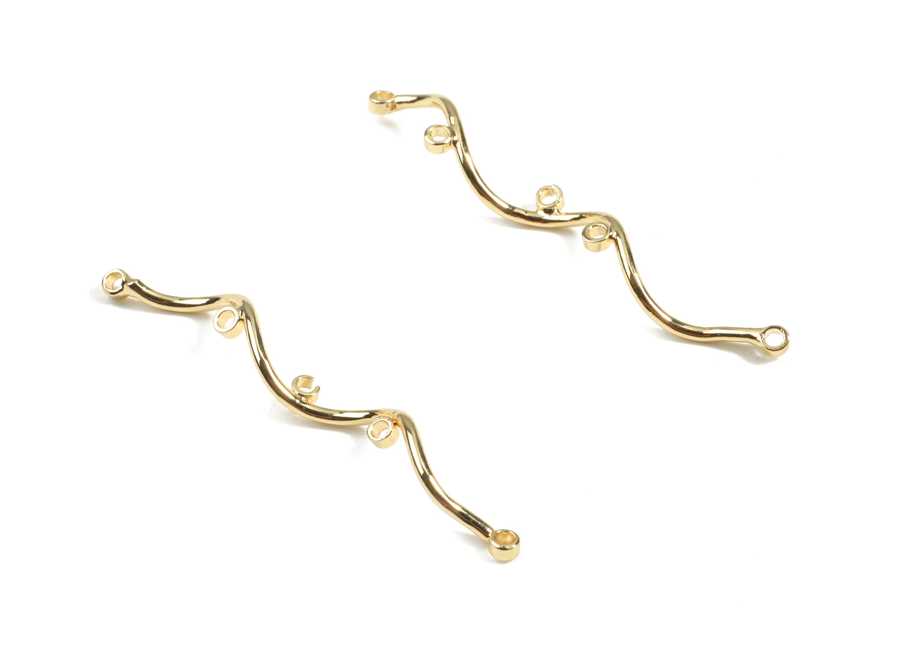 Brass Wire Connectors - Brass Wavy Wire With Loops - 18K Real Gold Plated Brass - Jewelry Supplies - 38.37x3.04x1.04mm - RGP2457 - DOMEDBAZAAR