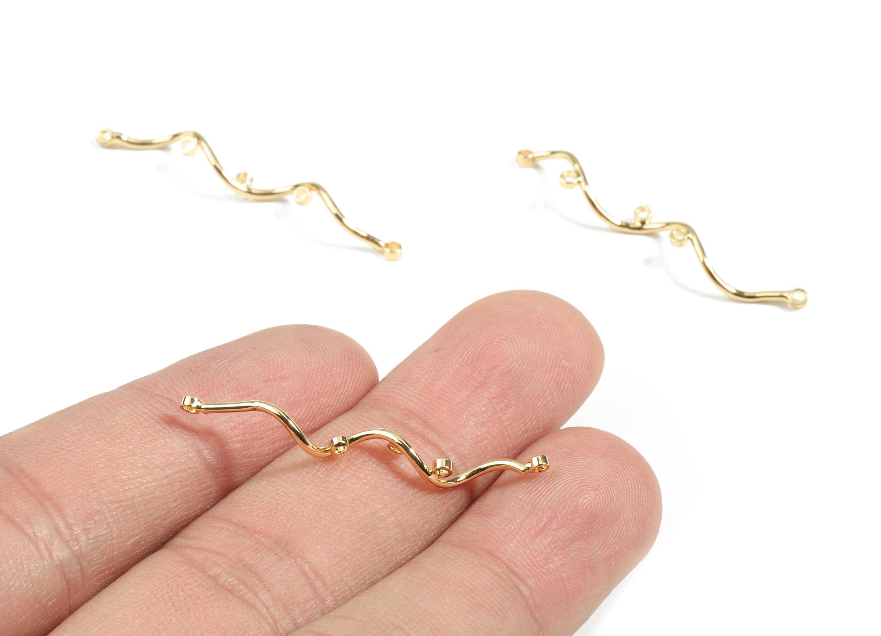 Brass Wire Connectors - Brass Wavy Wire With Loops - 18K Real Gold Plated Brass - Jewelry Supplies - 38.37x3.04x1.04mm - RGP2457 - DOMEDBAZAAR