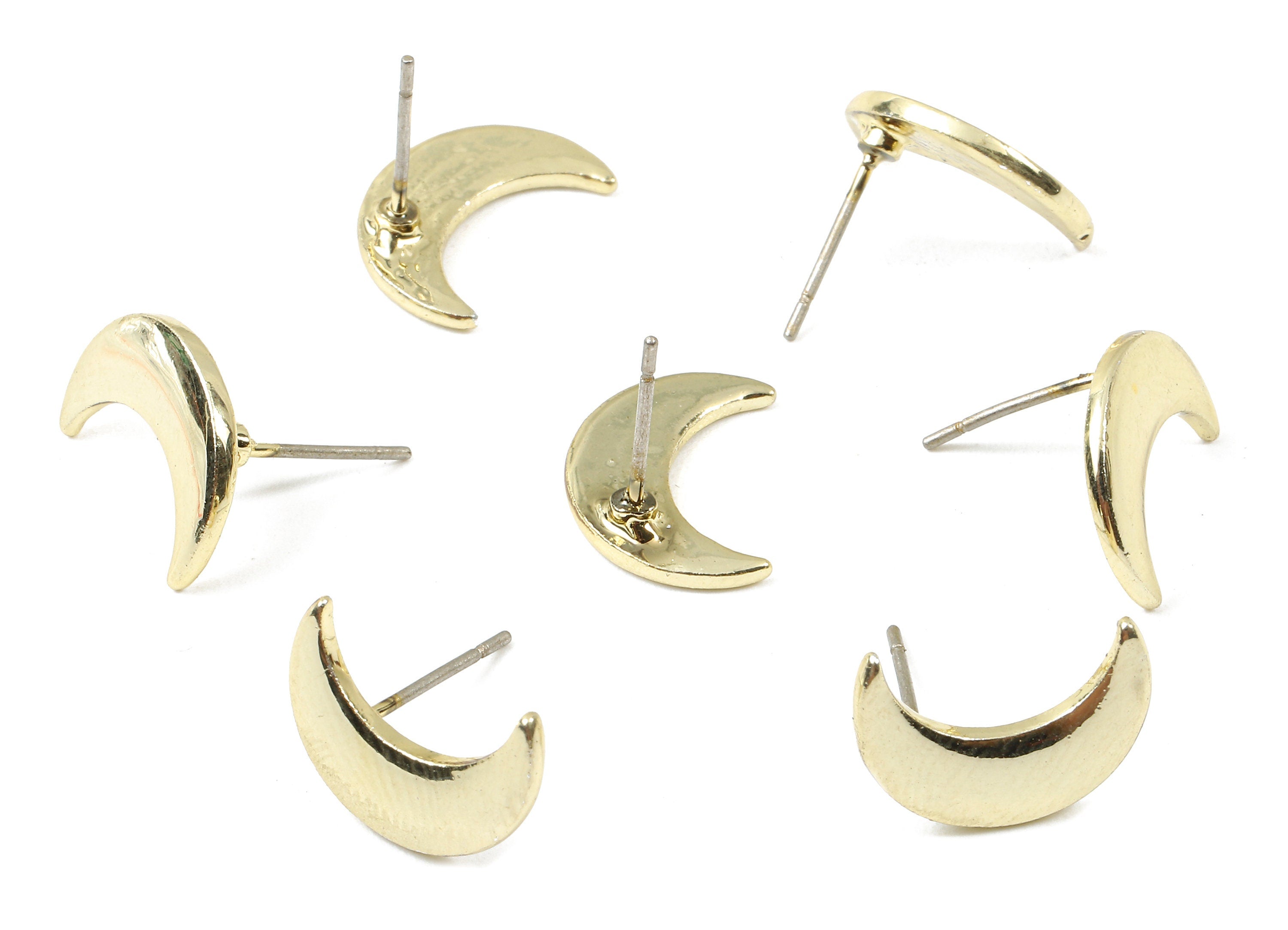 Alloy Crescent Moon Earring Stud - Alloy Moon Earring Post - Alloy Earring Post Findings - Gold Tone Plated - 14.22x10.3x1.74mm - ZZ1581G - DOMEDBAZAAR