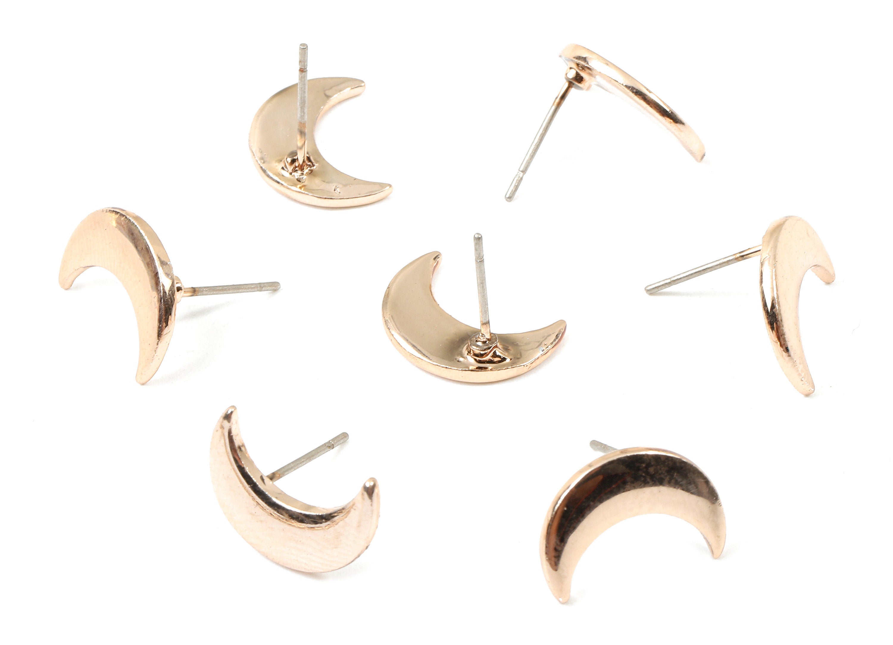 Alloy Crescent Moon Earring Stud - Alloy Moon Earring Post - Earring Post Findings - Rose Gold Tone Plated - 14.22x10.3x1.74mm - ZZ1581R - DOMEDBAZAAR