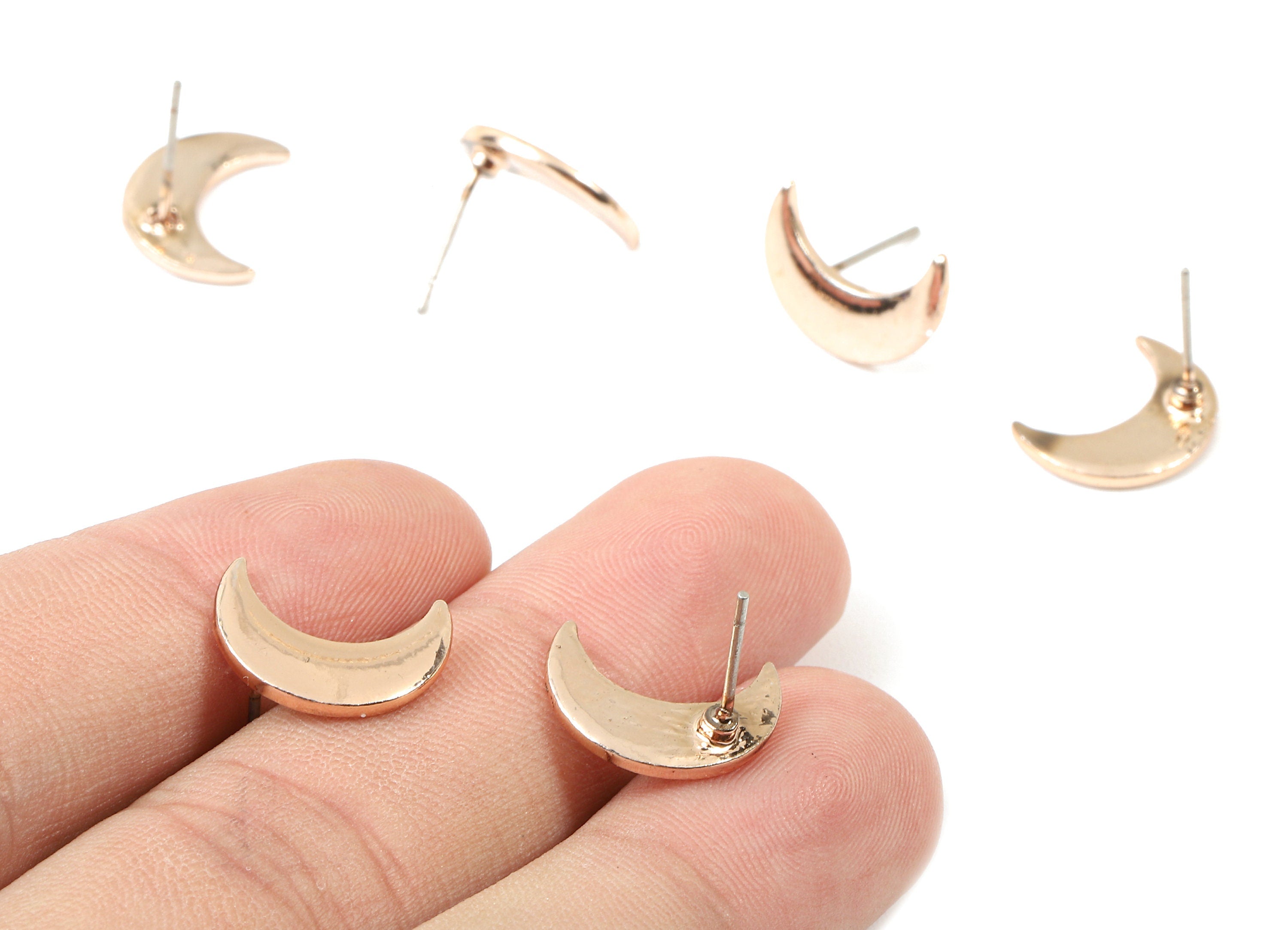 Alloy Crescent Moon Earring Stud - Alloy Moon Earring Post - Earring Post Findings - Rose Gold Tone Plated - 14.22x10.3x1.74mm - ZZ1581R - DOMEDBAZAAR