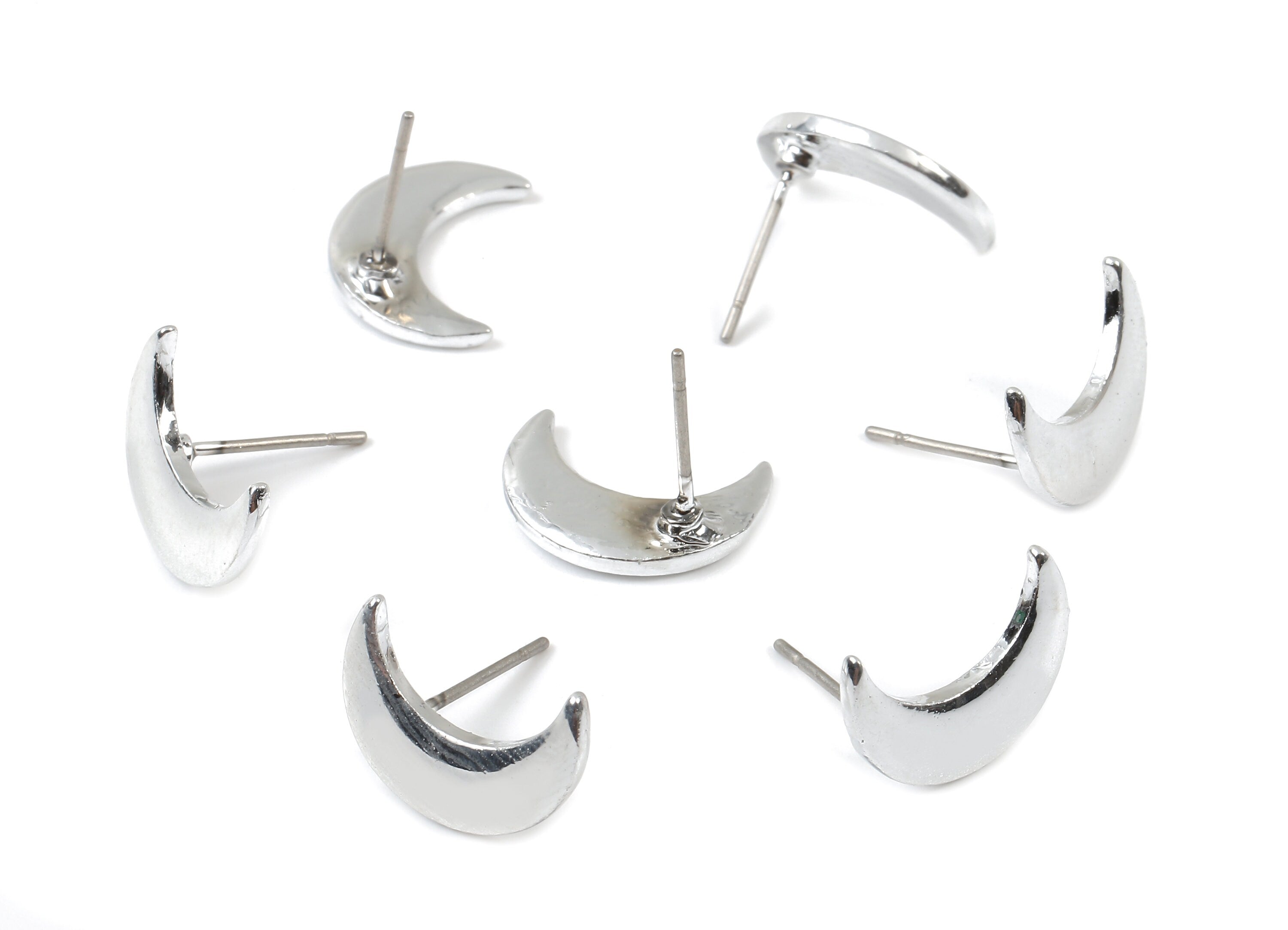 Alloy Crescent Moon Earring Stud - Alloy Moon Earring Post - Earring Post Findings - Silver Tone Plated - 14.22x10.3x1.74mm - ZZ1581S - DOMEDBAZAAR