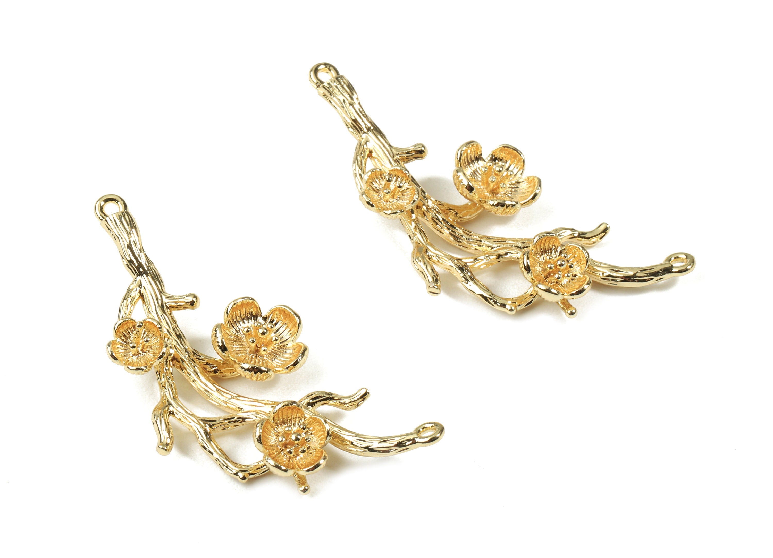 Brass Flowers Tree Connector - Brass Branch Earring Connector - 18K Real Gold Plated Brass - Jewelry Supplies - 43x19.44x7.15mm - RGP2500 - DOMEDBAZAAR
