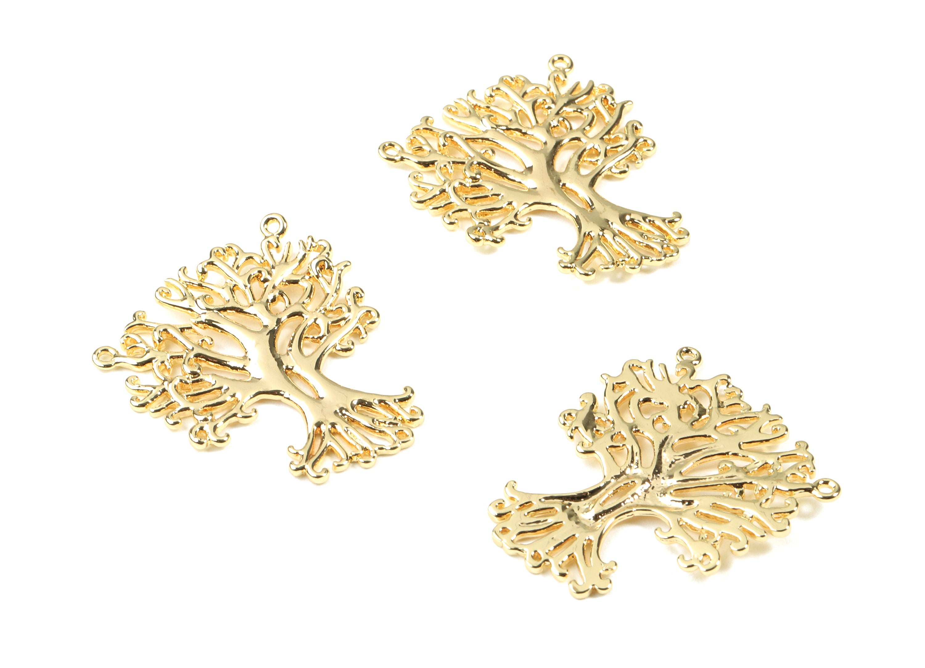 Brass Tree Earring Connector - Gold Tree Necklace Connector - 18K Real Gold Plated Brass - Jewelry Supplies - 32.61x29.38x2.23mm - RGP2524 - DOMEDBAZAAR