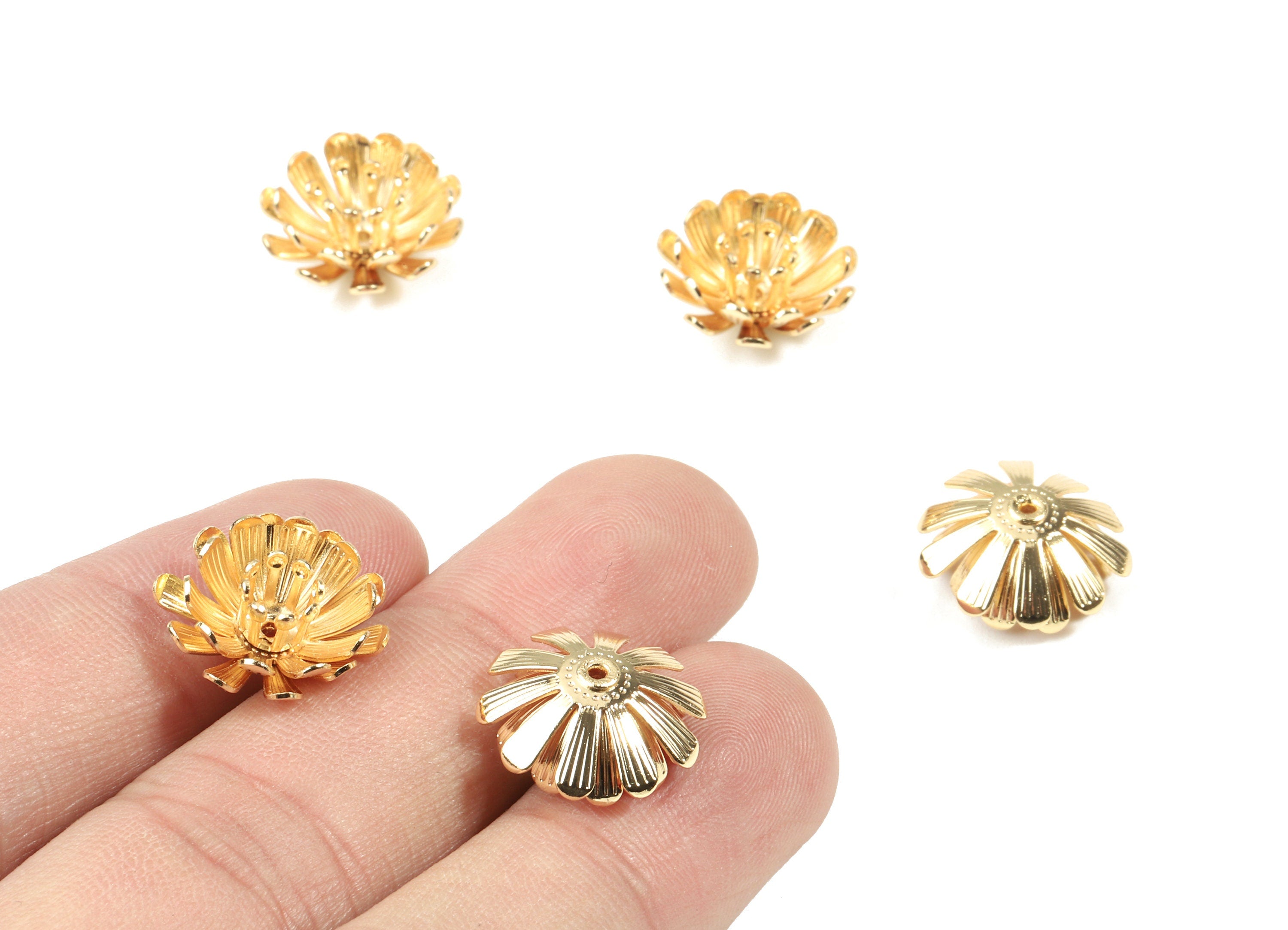 Brass Water Lily Earring Charms - Brass Flower Connectors - 18K Real Gold Plated Brass - Jewelry Supplies - 14.93x14.93x0.52mm - RGP2497 - DOMEDBAZAAR