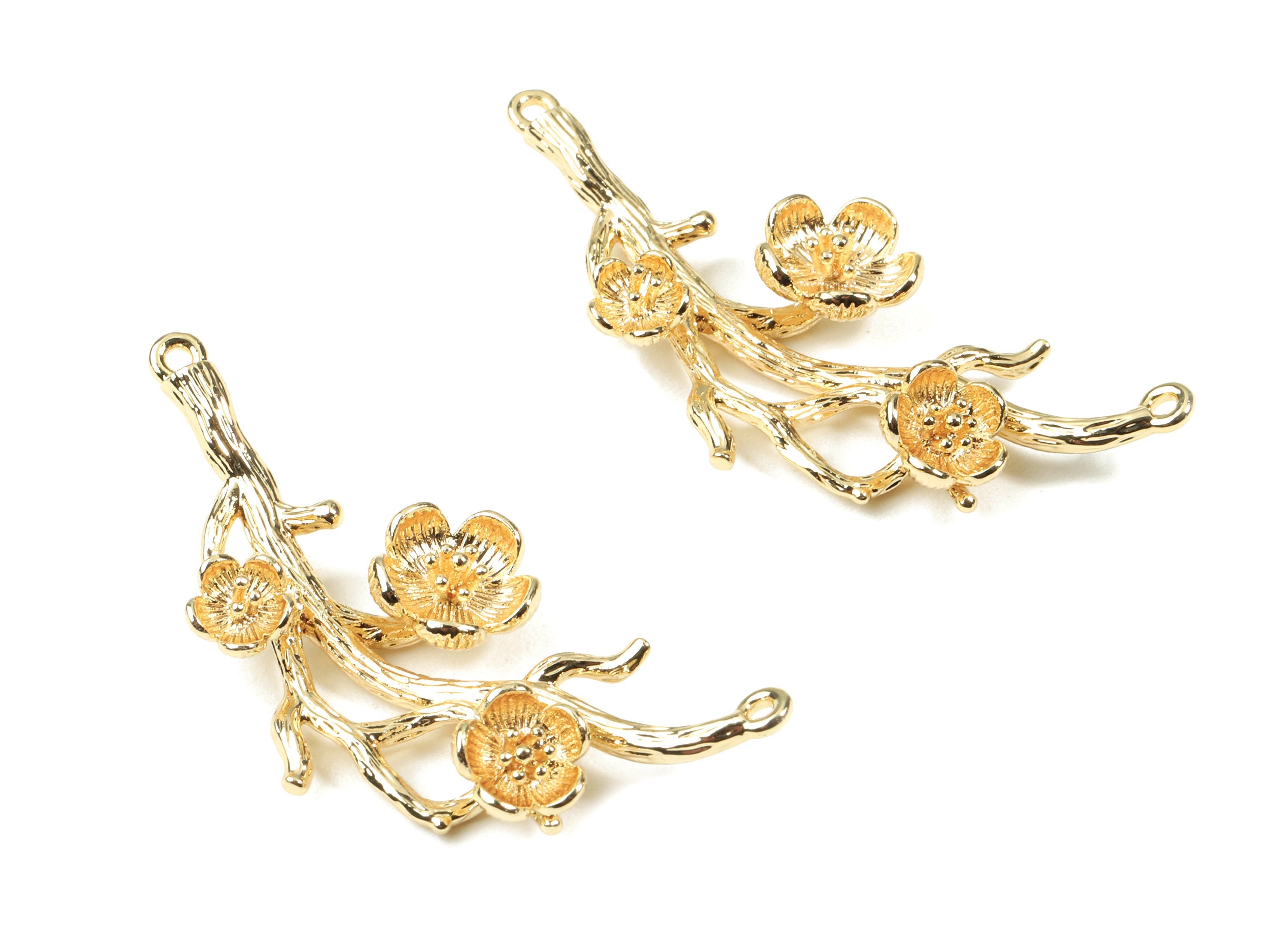 Brass Brach Necklace Connector - Gold Flower Tree Earring Connector - 18K Real Gold Plated Brass - 41.31x19.43x5.55mm - RGP2514 - DOMEDBAZAAR