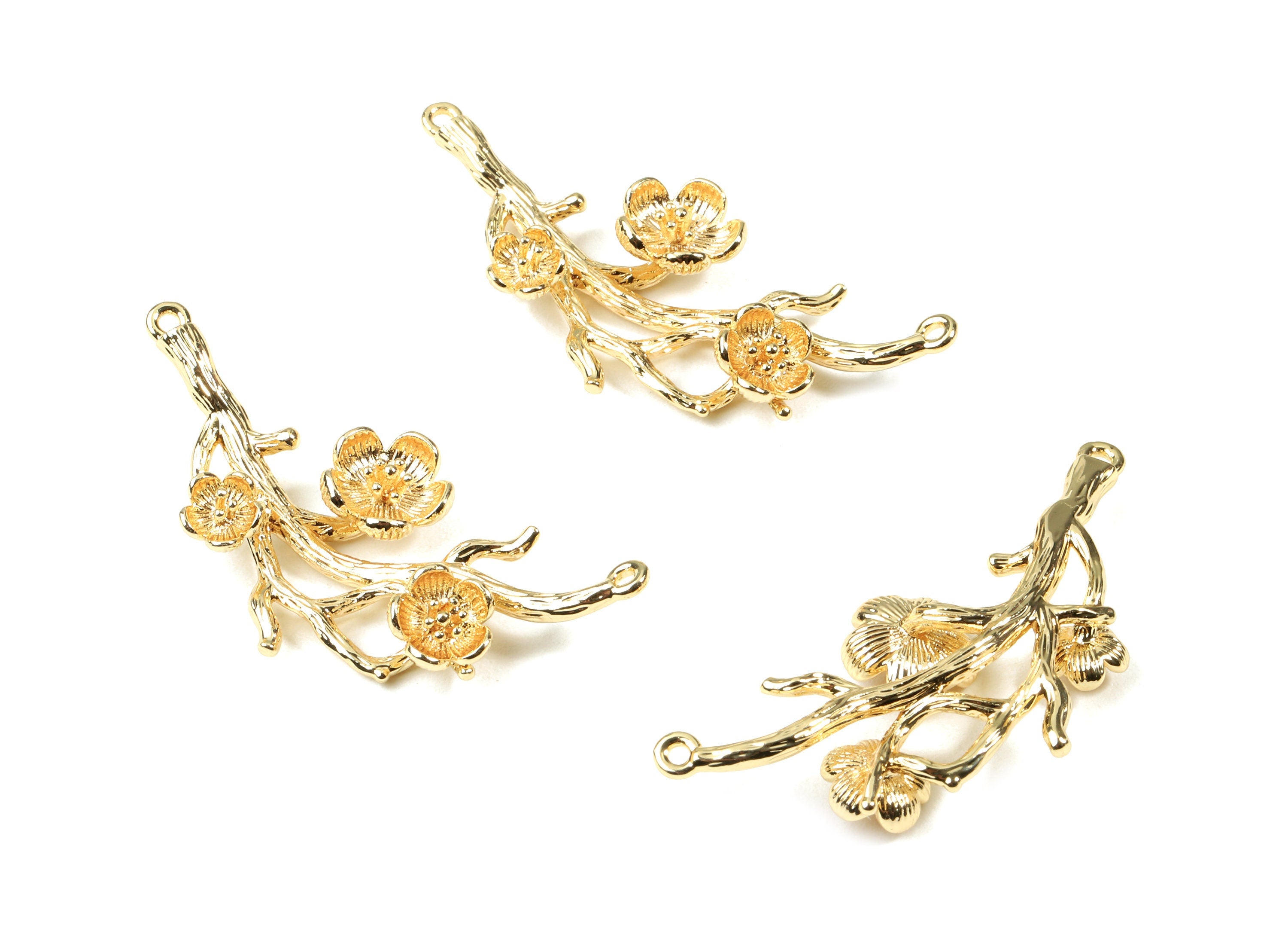 Brass Brach Necklace Connector - Gold Flower Tree Earring Connector - 18K Real Gold Plated Brass - 41.31x19.43x5.55mm - RGP2514 - DOMEDBAZAAR