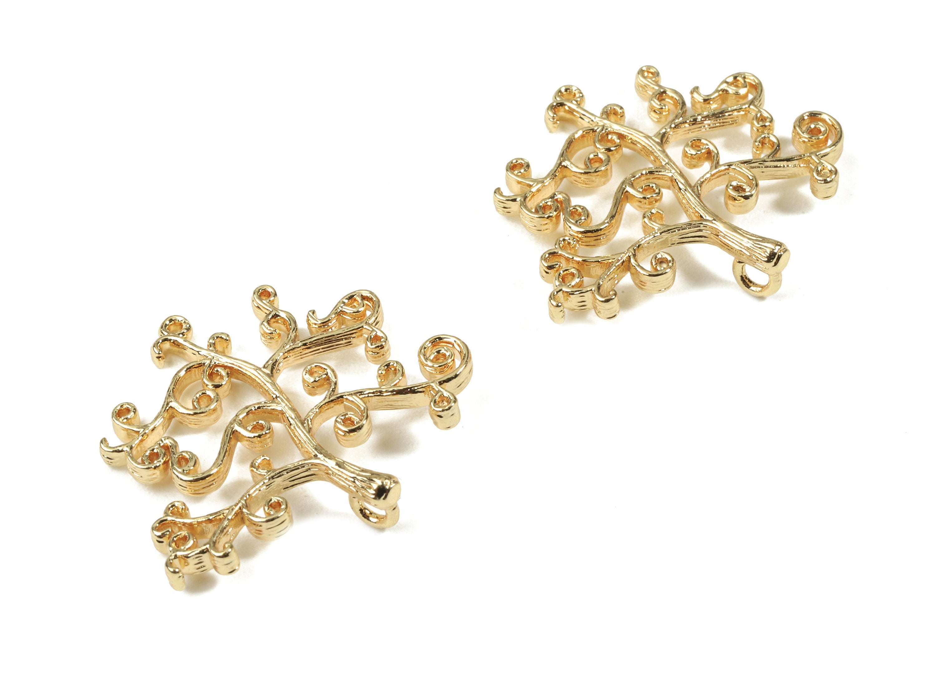 Brass Tree Connector - Brass Tree Pendant and Flower Charms With Loop - 18K Real Gold Plated Brass - 30.14x26.22x2.44mm - RGP2479 - DOMEDBAZAAR