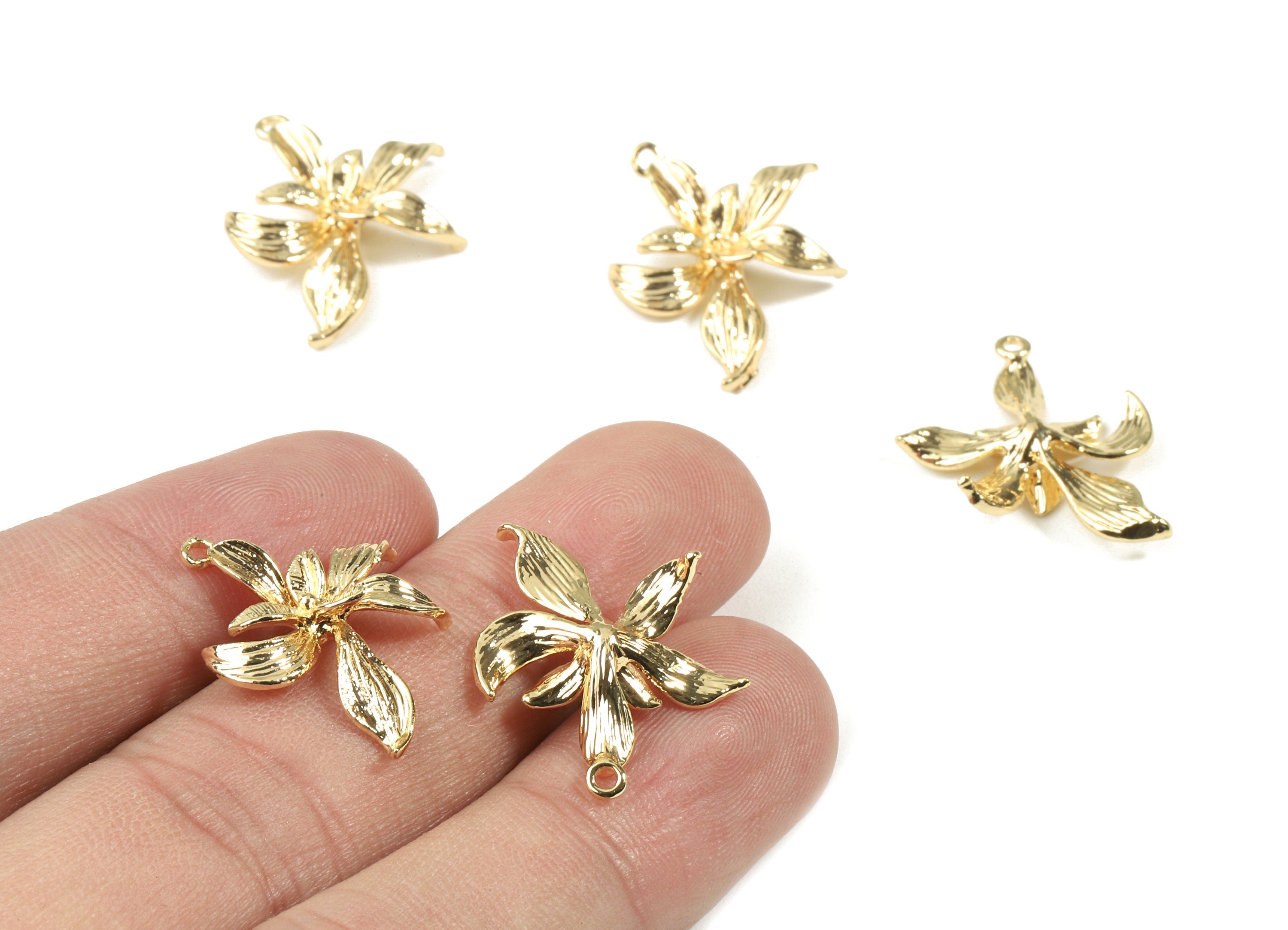 Brass Flower Earring Charms - Gold Flower Pendant - 18K Real Gold Plated Brass - Jewelry Supplies - 22.98x18.43x1.31mm - RGP2496 - DOMEDBAZAAR