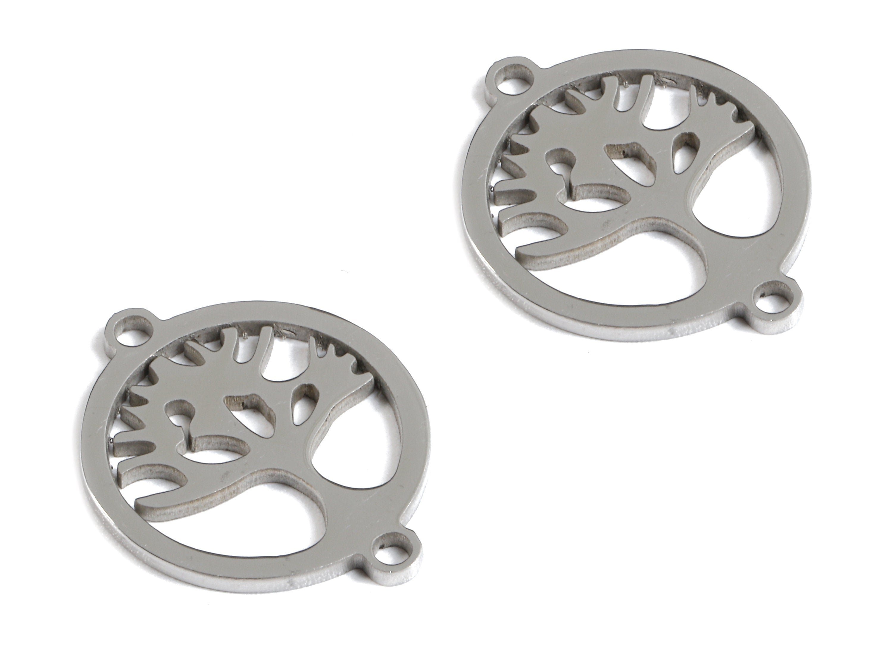 Stainless Steel Tree Connectors - Tree in Circle - Bracelet Charms - Circle Earrings and Pendant - 18.31x15.43x0.96mm - SS1087 - DOMEDBAZAAR