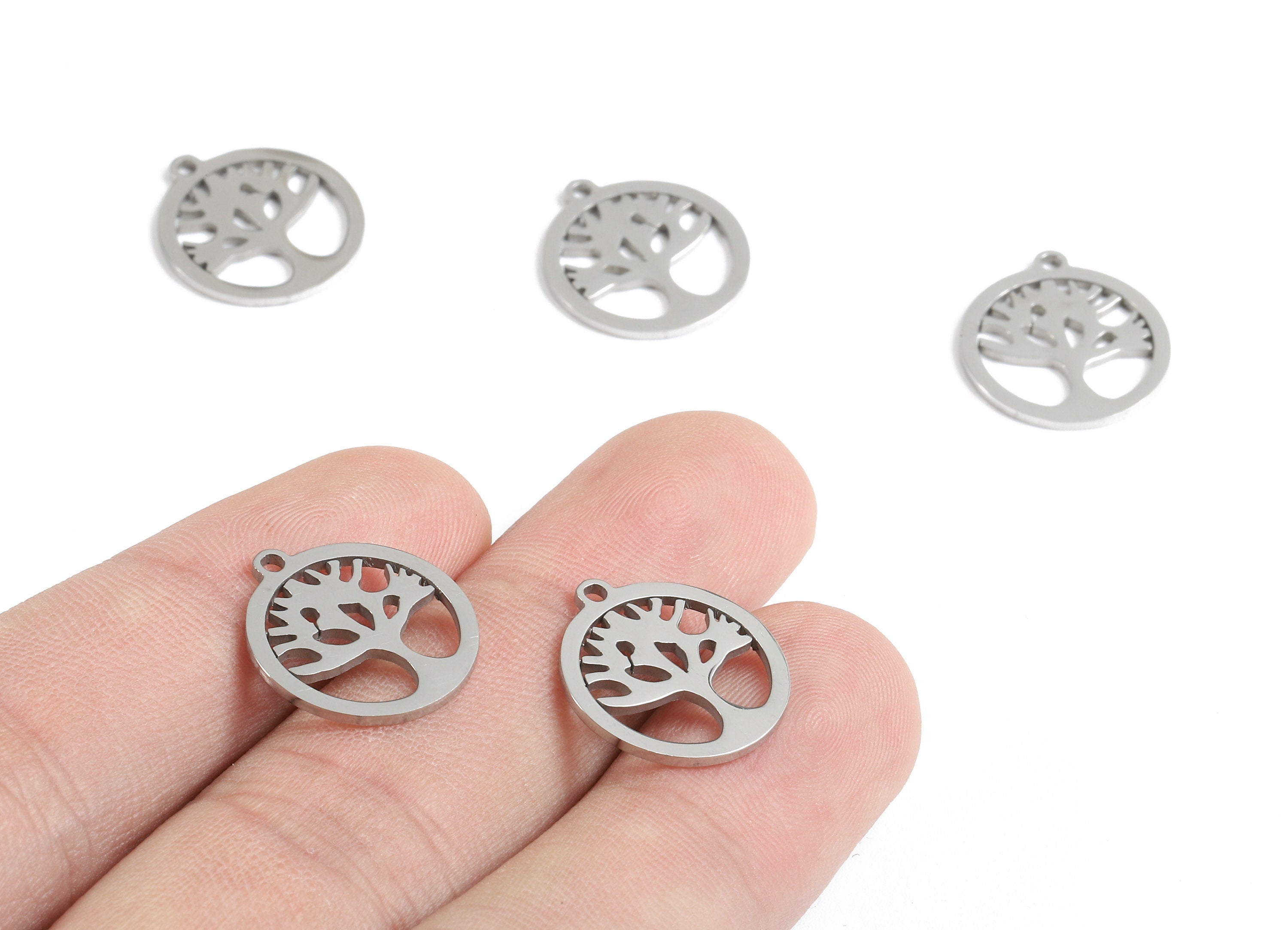 Stainless Steel Tree Charms - Tree Earrings and Pendant - Bracelet Pendant - Jewelry Supplies - 16.96x15.43x0.96mm - SS1043 - DOMEDBAZAAR