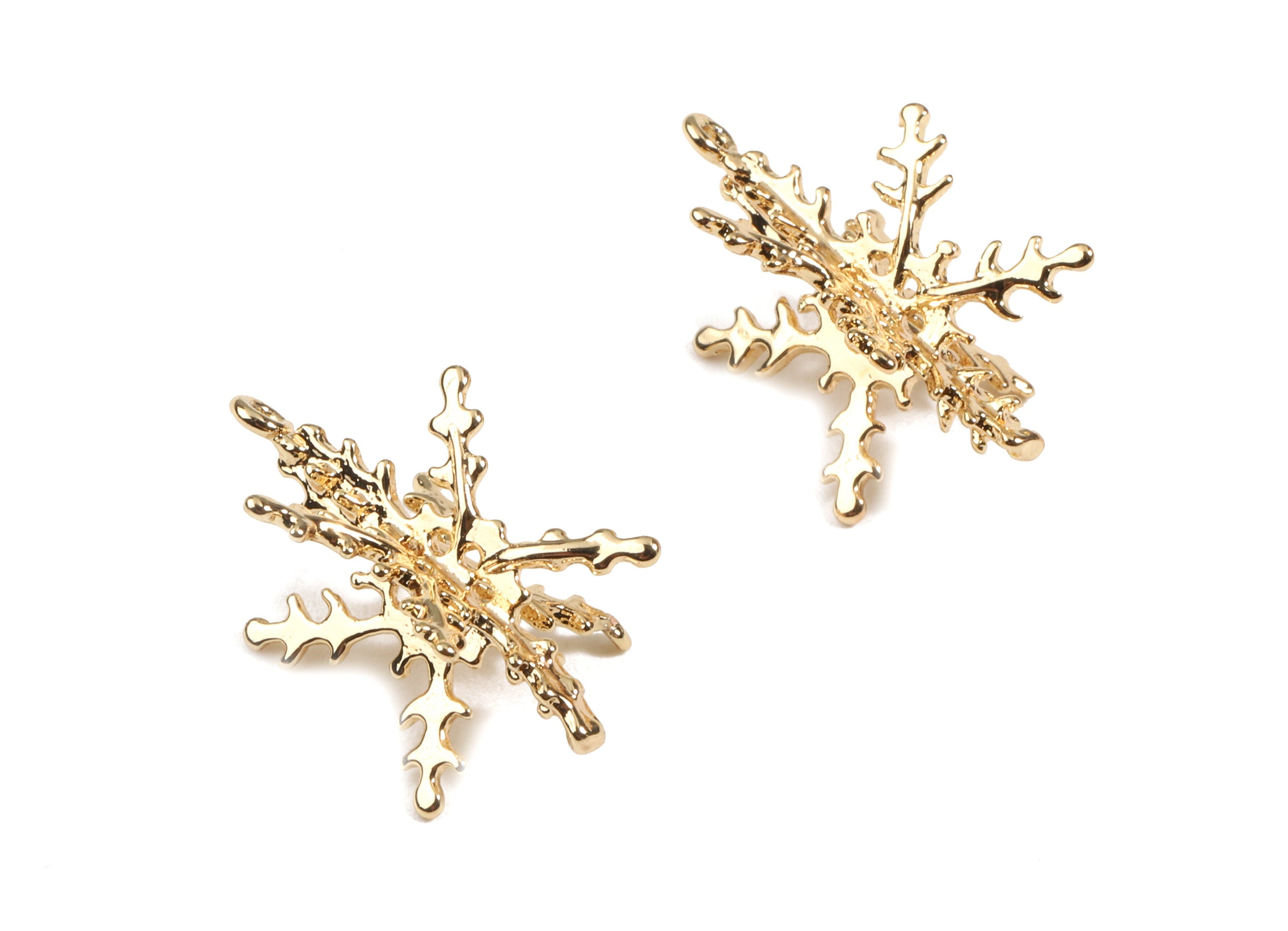 Brass Snowflake Earring Charms - Gold Snowflake Necklace Pendant - 18K Real Gold Plated Brass - 20.52x14.24x1.15mm - RGP2527 - DOMEDBAZAAR