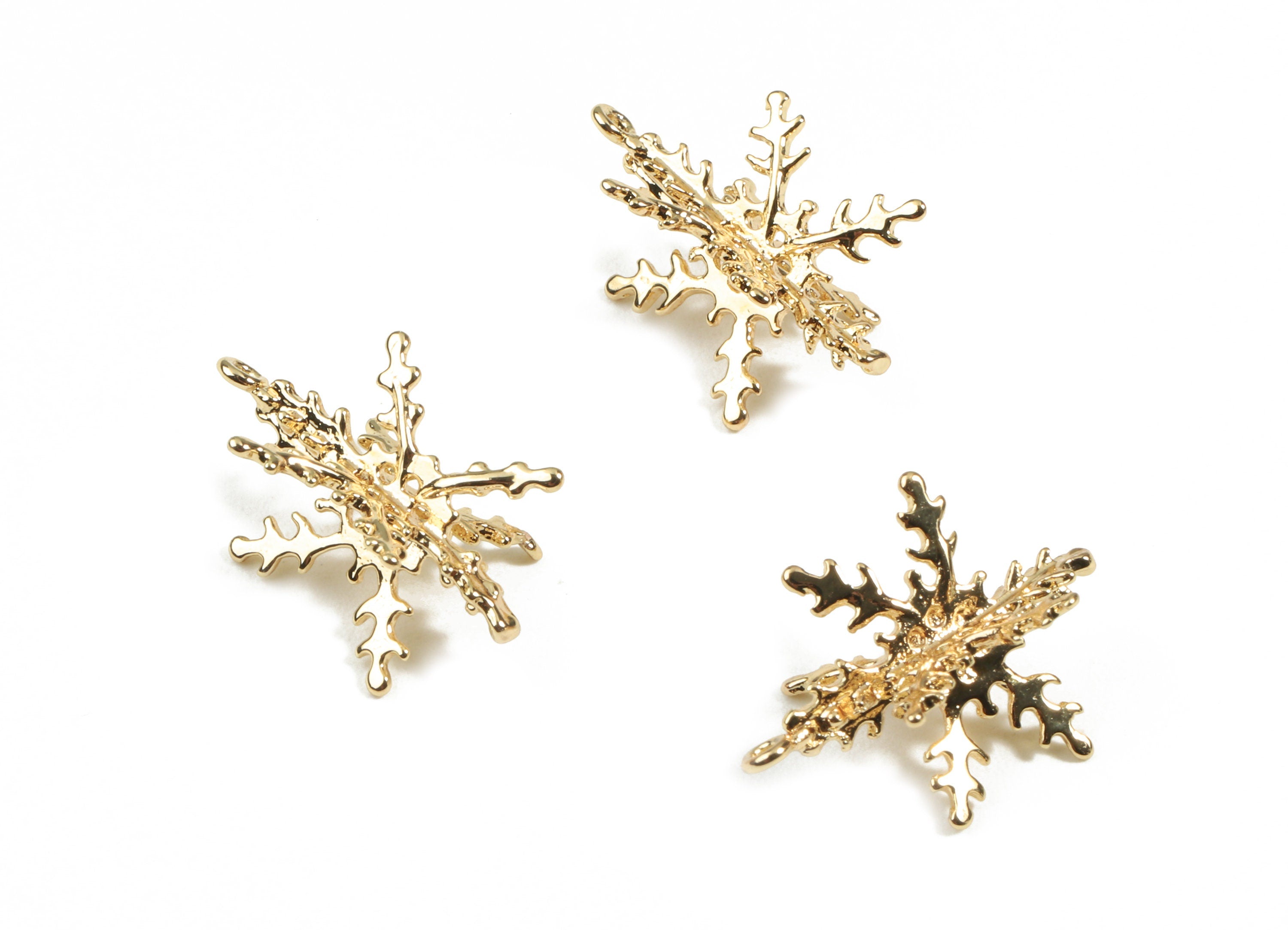Brass Snowflake Earring Charms - Gold Snowflake Necklace Pendant - 18K Real Gold Plated Brass - 20.52x14.24x1.15mm - RGP2527 - DOMEDBAZAAR
