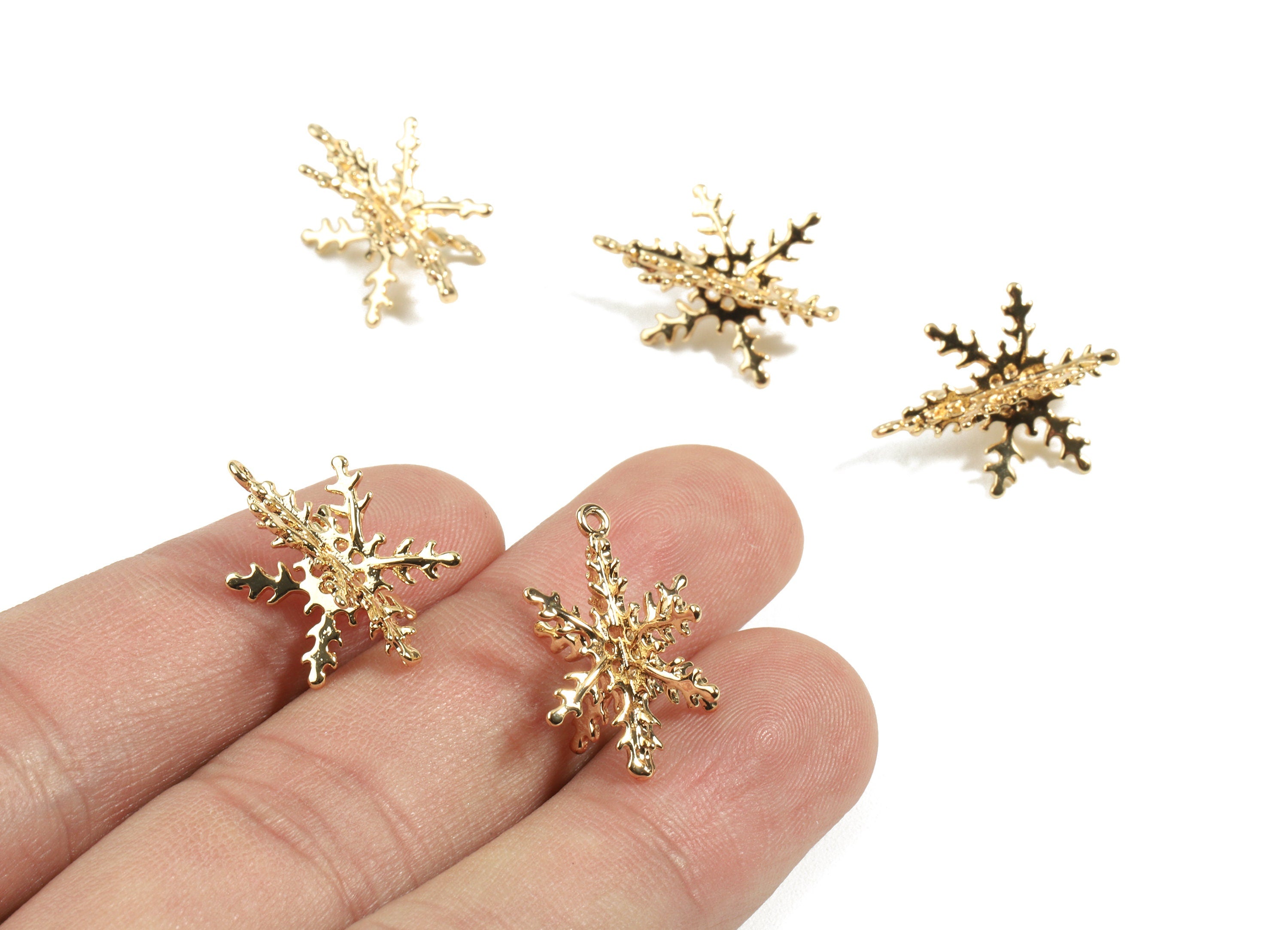 Brass Snowflake Earring Charms - Gold Snowflake Necklace Pendant - 18K Real Gold Plated Brass - 20.52x14.24x1.15mm - RGP2527 - DOMEDBAZAAR
