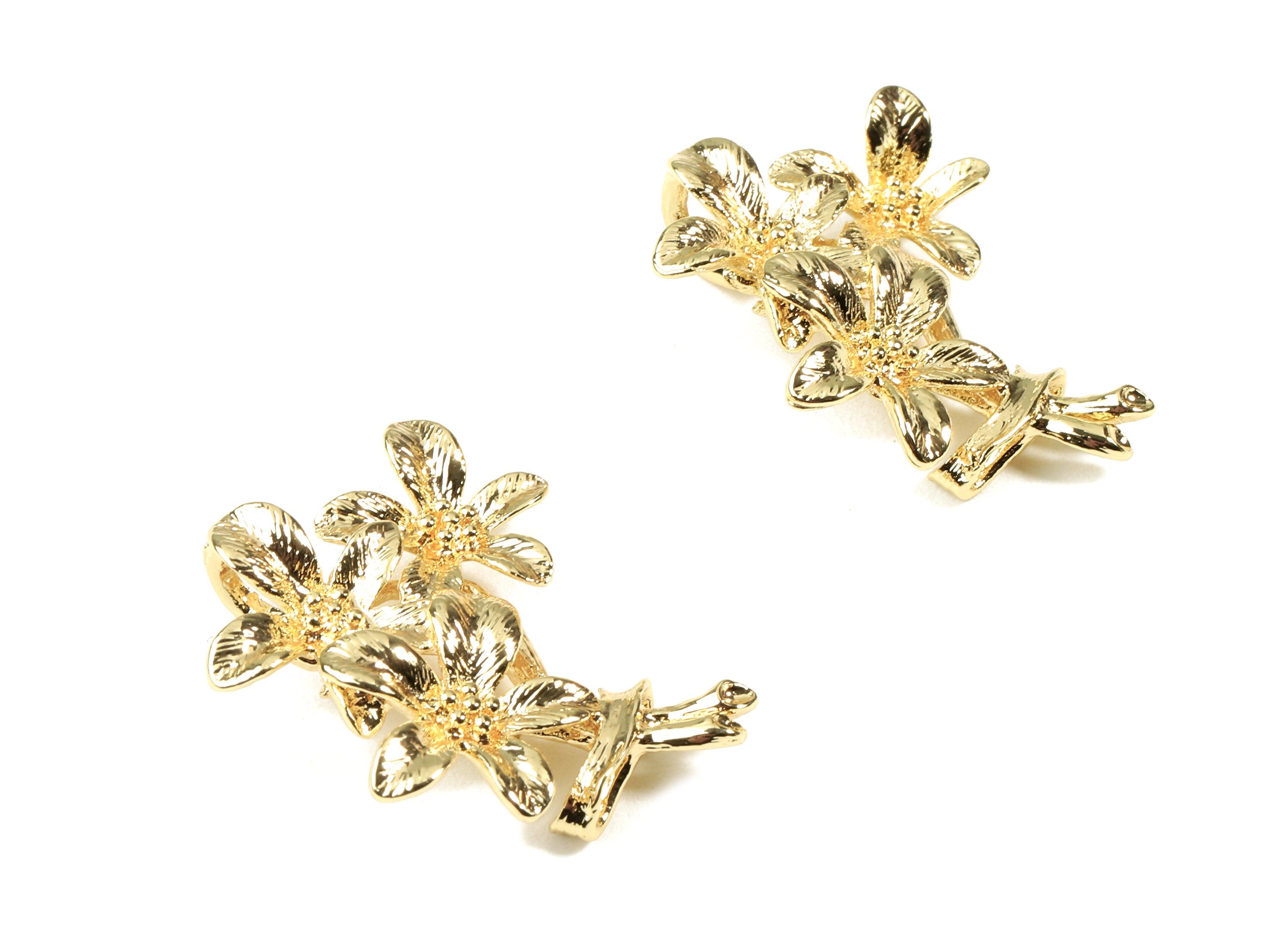 Brass Branch Earring Charms - Gold Cherry Blossom Necklace Pendant - 18K Real Gold Plated Brass - 29.84x22.56x7.74mm - RGP2471 - DOMEDBAZAAR