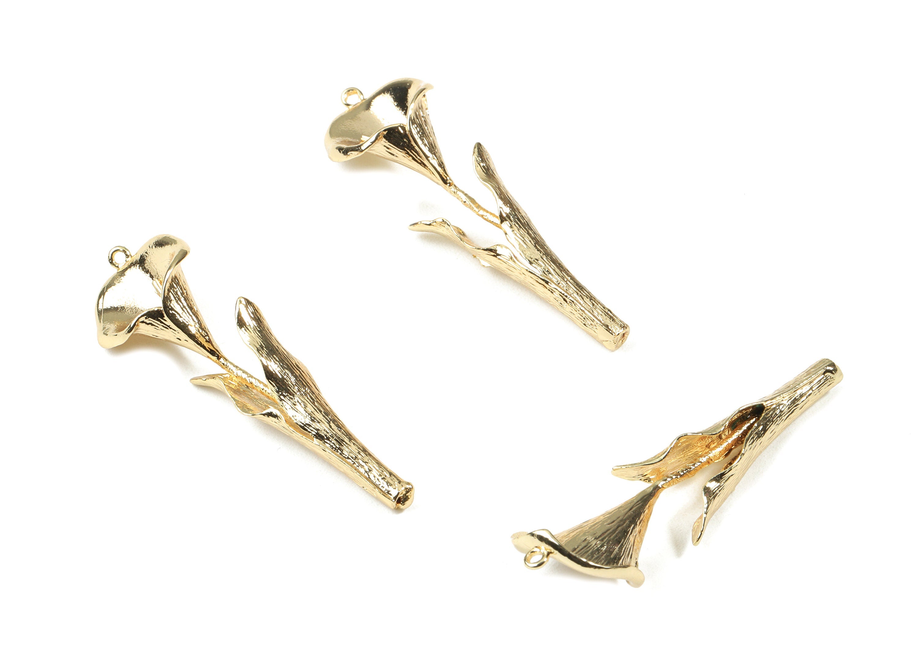 Brass Calla Lily Earring Charms - Gold Calla Lily Necklace With Loop - 18K Real Gold Plated Brass - 50.32x15.65x5.26mm - RGP2474 - DOMEDBAZAAR