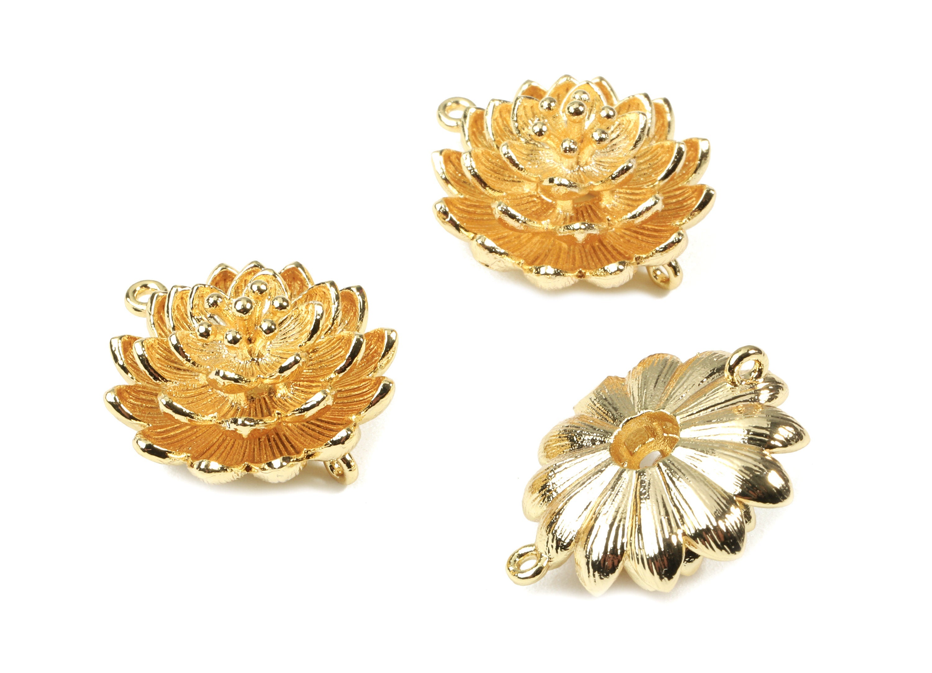 Brass Water Lily Earring Charms - Gold Flower Connectors - 18K Real Gold Plated Brass - Jewelry Supplies - 20.36x18.19x1.68mm - RGP2503 - DOMEDBAZAAR