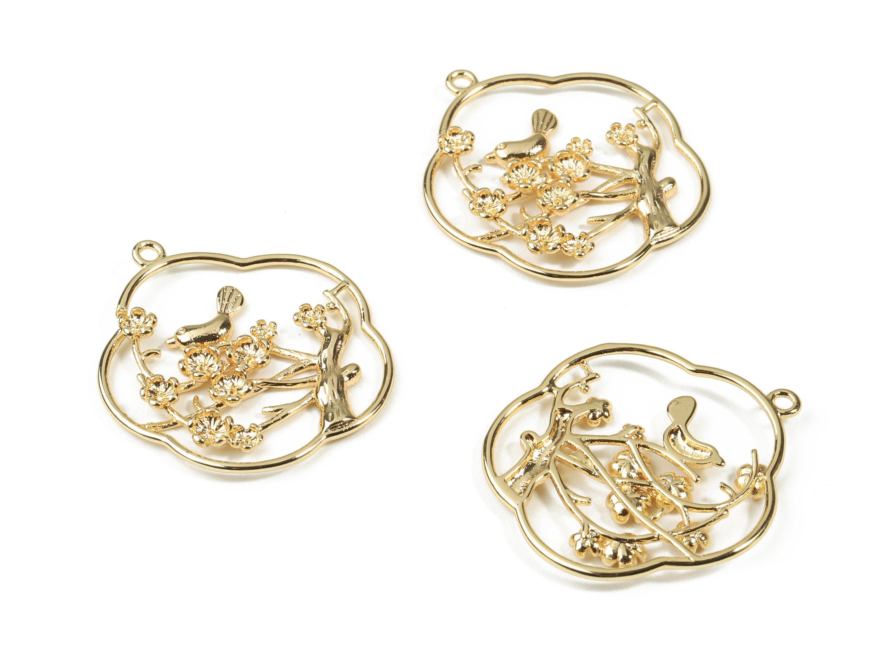 Brass Tree Earring Charms - Gold Branch Pendant - 18K Real Gold Plated Brass - Jewelry Supplies - 33.03x30.05x2.85mm - RGP2528 - DOMEDBAZAAR