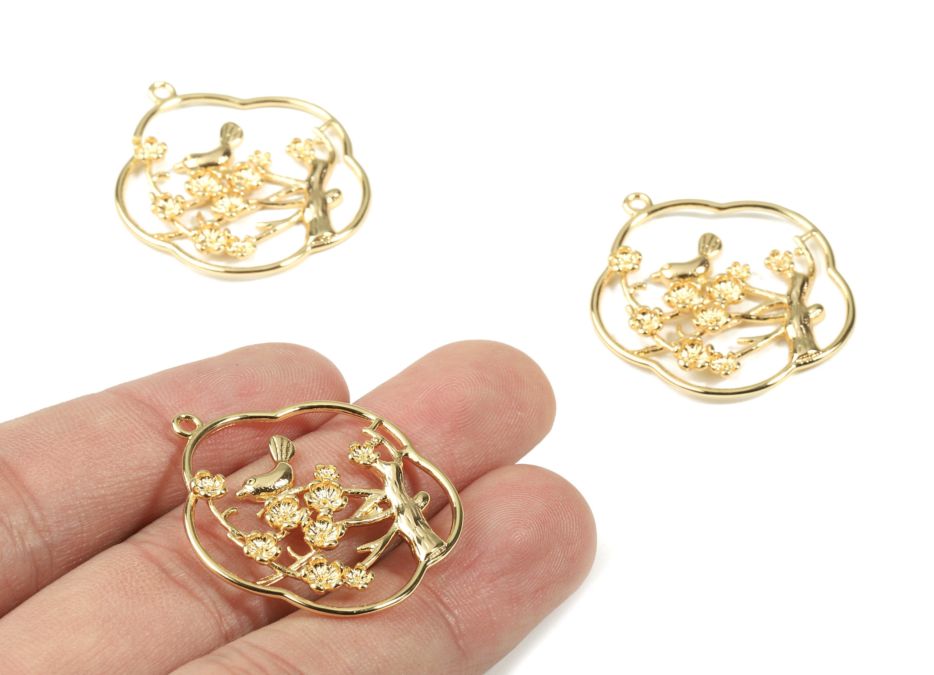 Brass Tree Earring Charms - Gold Branch Pendant - 18K Real Gold Plated Brass - Jewelry Supplies - 33.03x30.05x2.85mm - RGP2528 - DOMEDBAZAAR