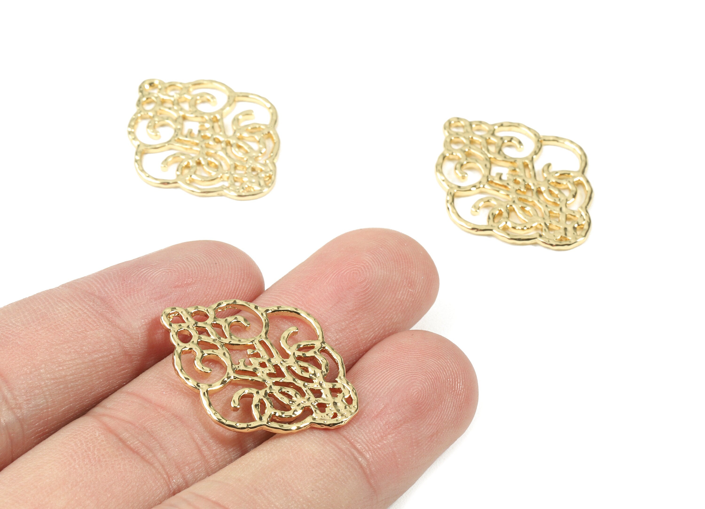 Brass Cloud Earring Charms - Gold Flower Connectors  - 18K Real Gold Plated Brass - Jewelry Supplies - 28.79x22.59x1.23mm - RGP2498 - DOMEDBAZAAR