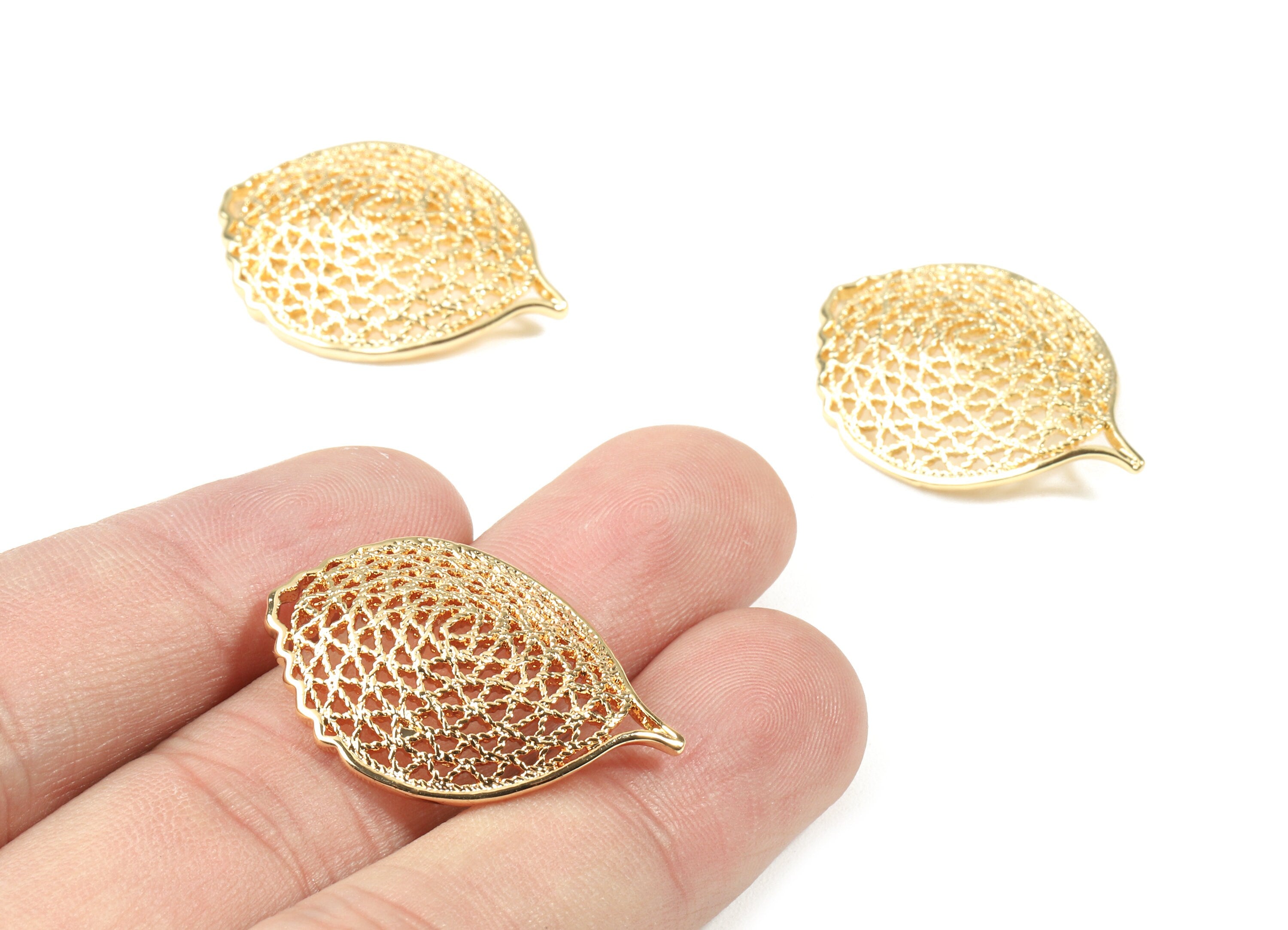Brass Flower Connector - Brass Drop Earring Charms - 18K Real Gold Plated Brass - Jewelry Supplies - 30.72x22.47x1.68mm - RGP2510 - DOMEDBAZAAR