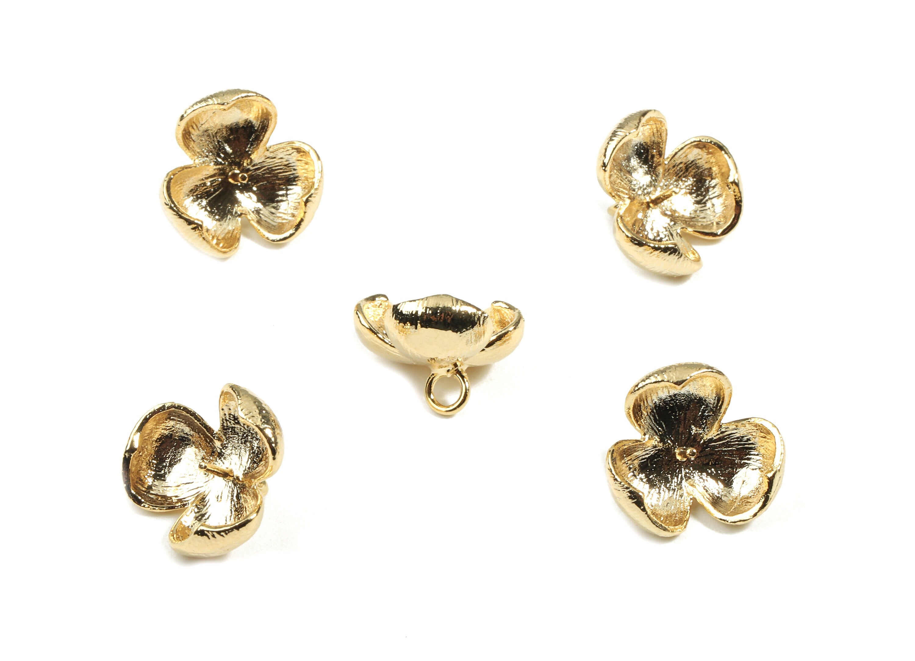 Brass Flower Charms For Pearl - Gold Flower Charm With Loop - 18K Real Gold Plated Brass - Jewelry Supplies - 14.09x14.09x2.32mm - RGP2472 - DOMEDBAZAAR