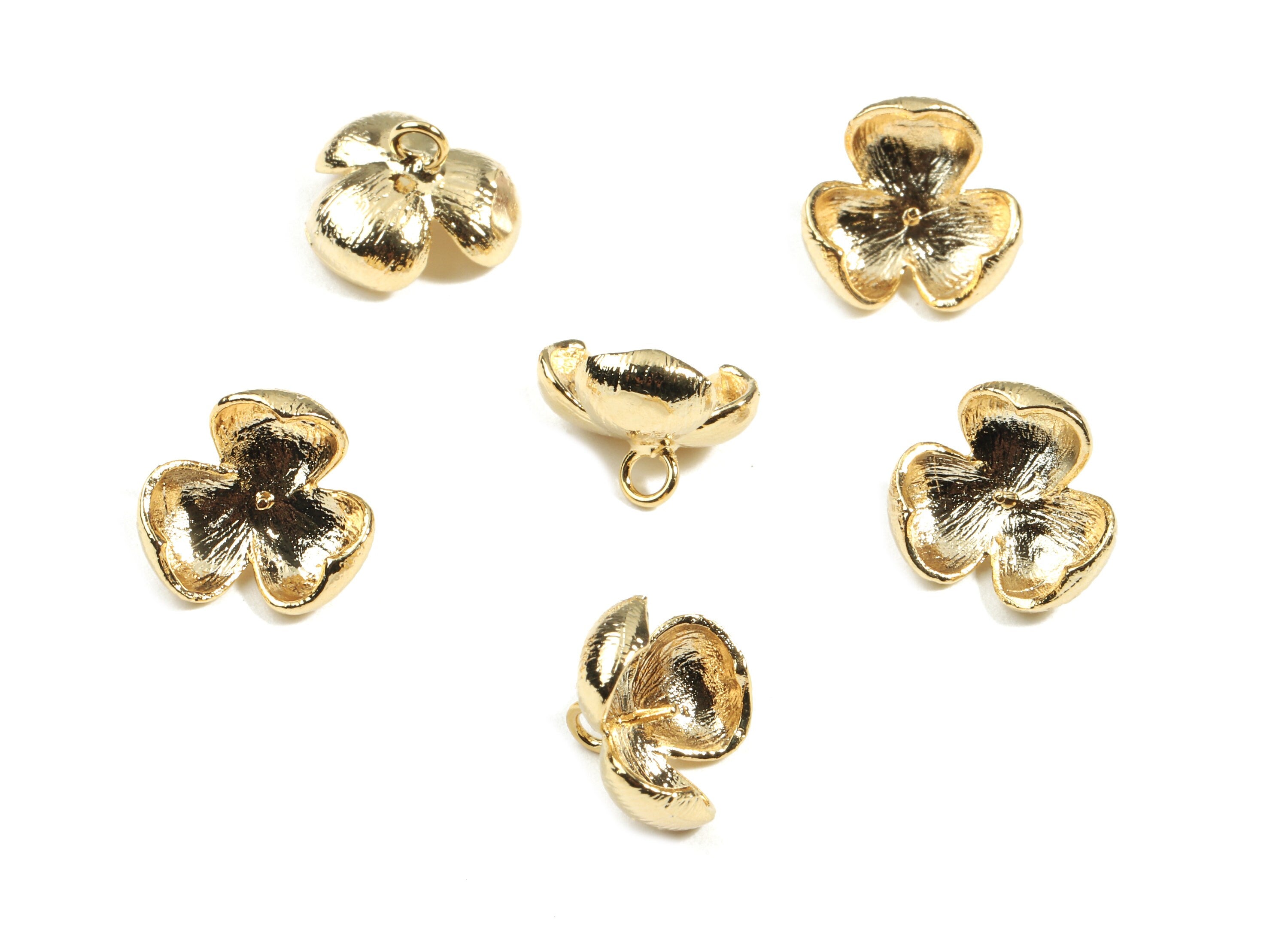 Brass Flower Charms For Pearl - Gold Flower Charm With Loop - 18K Real Gold Plated Brass - Jewelry Supplies - 14.09x14.09x2.32mm - RGP2472 - DOMEDBAZAAR