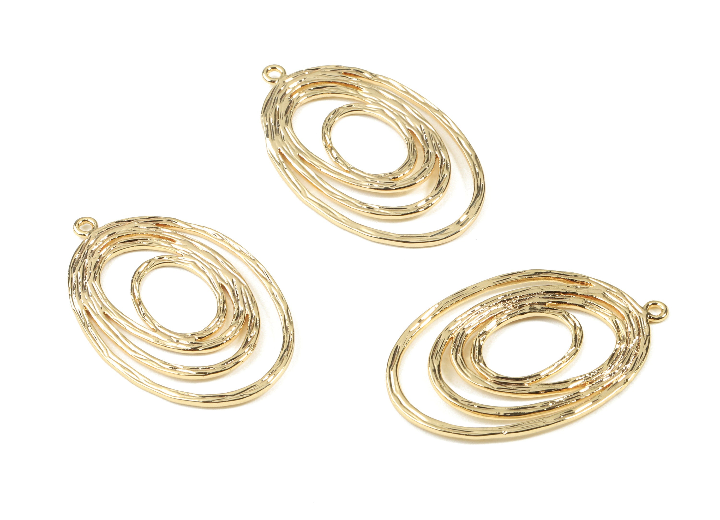 Brass Oval Earring Charms - Gold Oval Pendant - 18K Real Gold Plated Brass - Jewelry Supplies - 34.72x22.09x1.05mm - RGP2516 - DOMEDBAZAAR