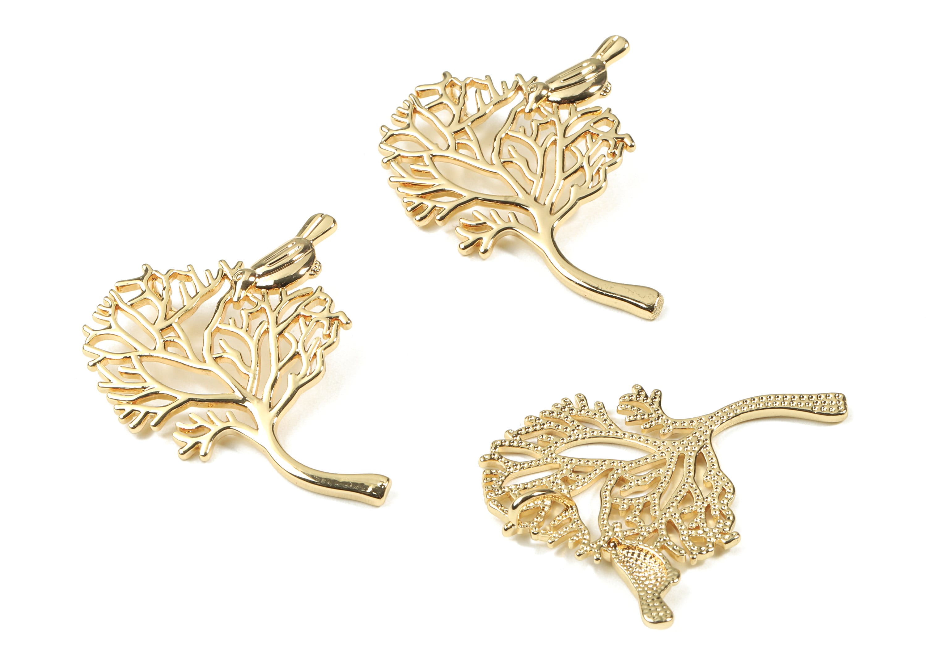 Brass Tree Charm With Loop - Gold Tree Pendant Bird On The Tree - 18K Real Gold Plated Brass - Jewelry Supplies - 44.86x36.5x2.5mm - RGP2508 - DOMEDBAZAAR
