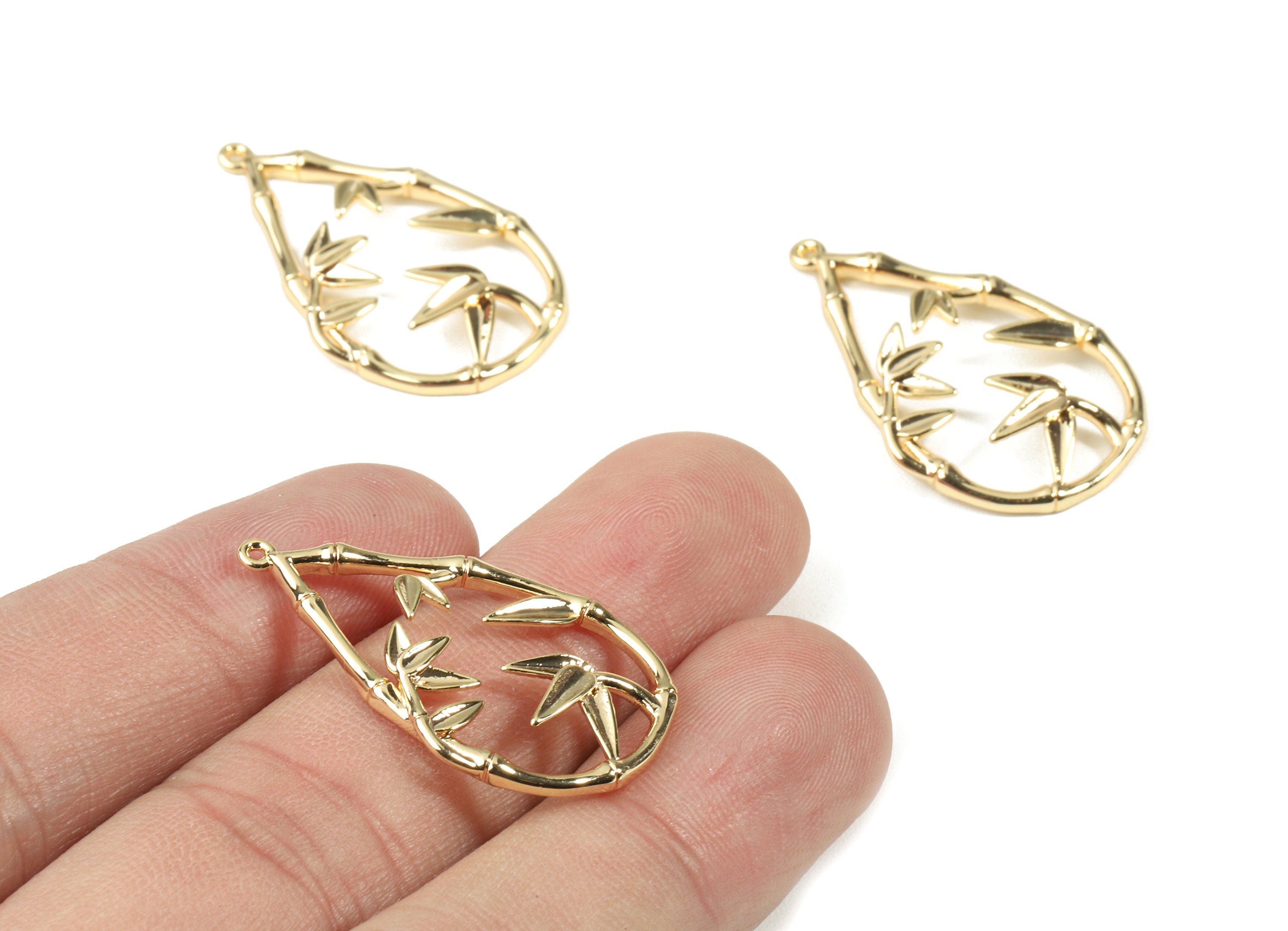 Brass Flower Earring Charms - Gold Drop Pendant - 18K Real Gold Plated Brass - Jewelry Supplies - 31.96x19.64x2.58mm - RGP2502 - DOMEDBAZAAR